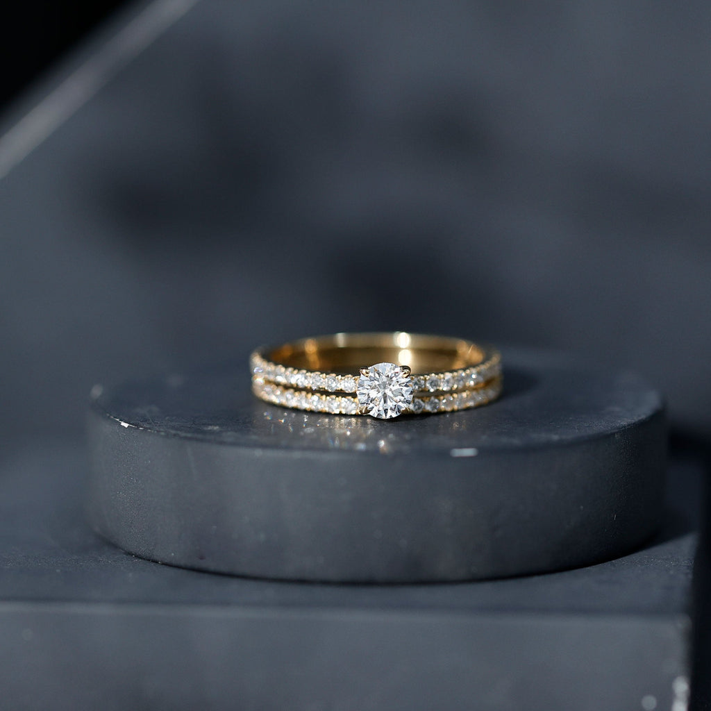 Round Cut Moissanite Engagement Ring with Eternity Band