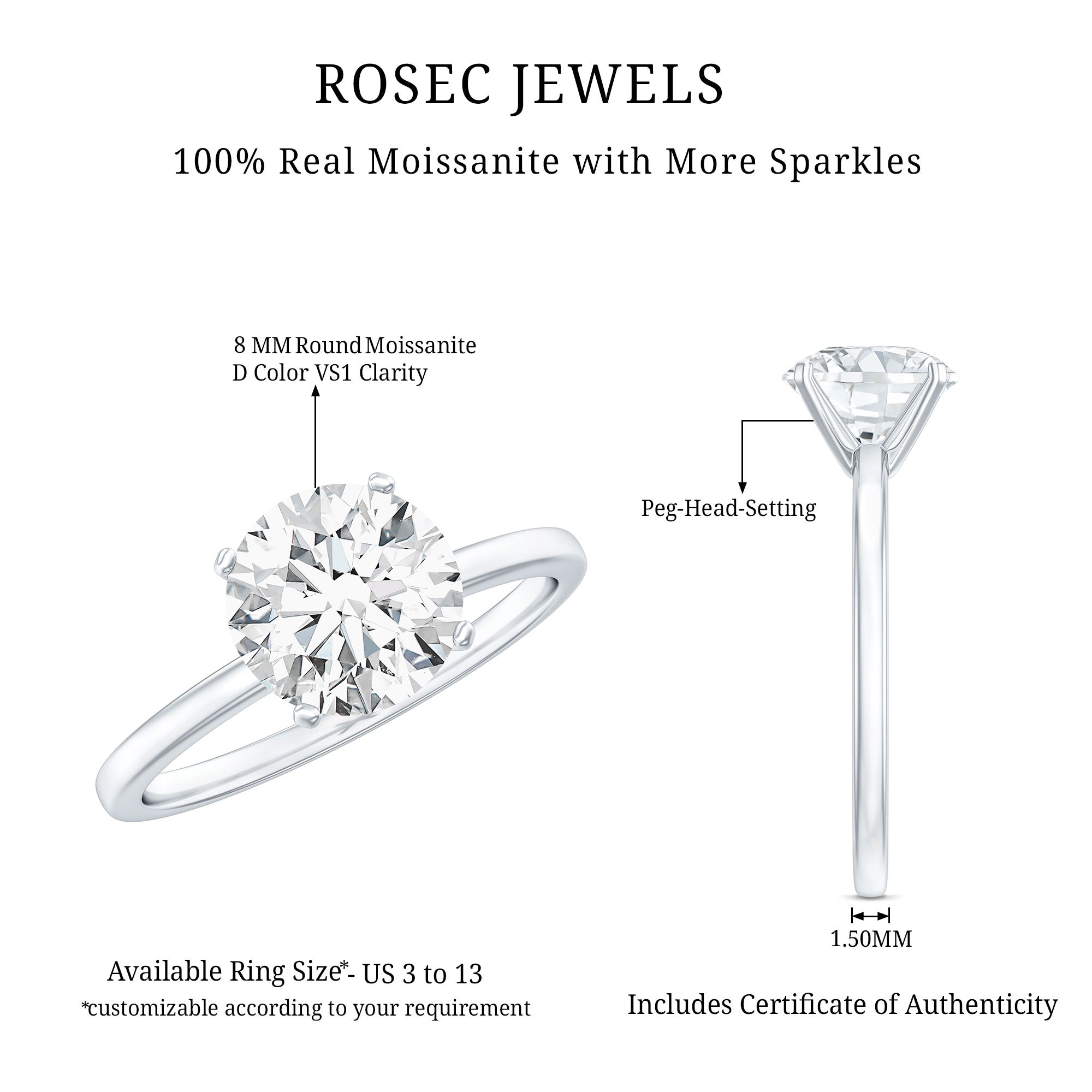 Brilliant Cut Moissanite 2 Carat Engagement Ring