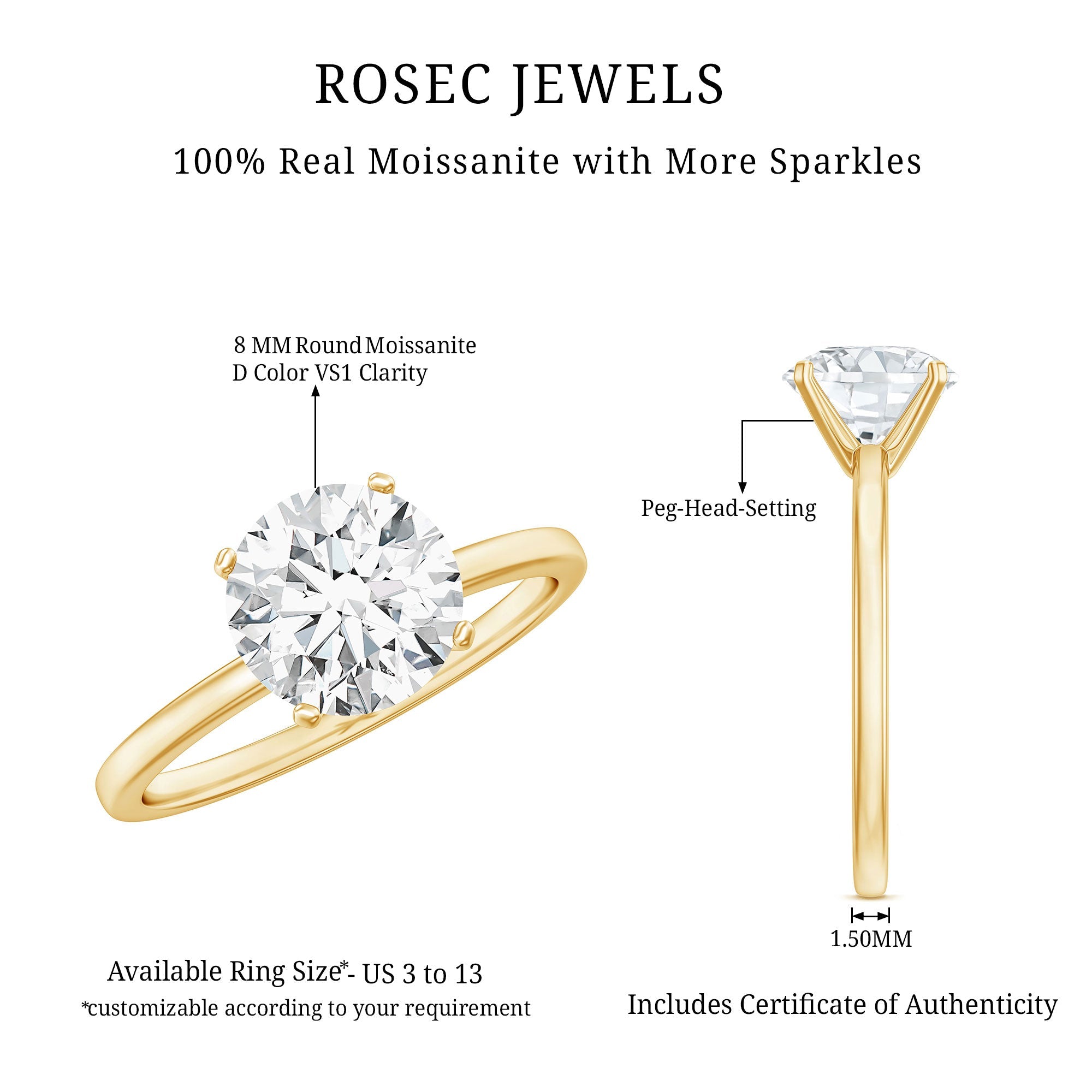 Brilliant Cut Moissanite 2 Carat Engagement Ring