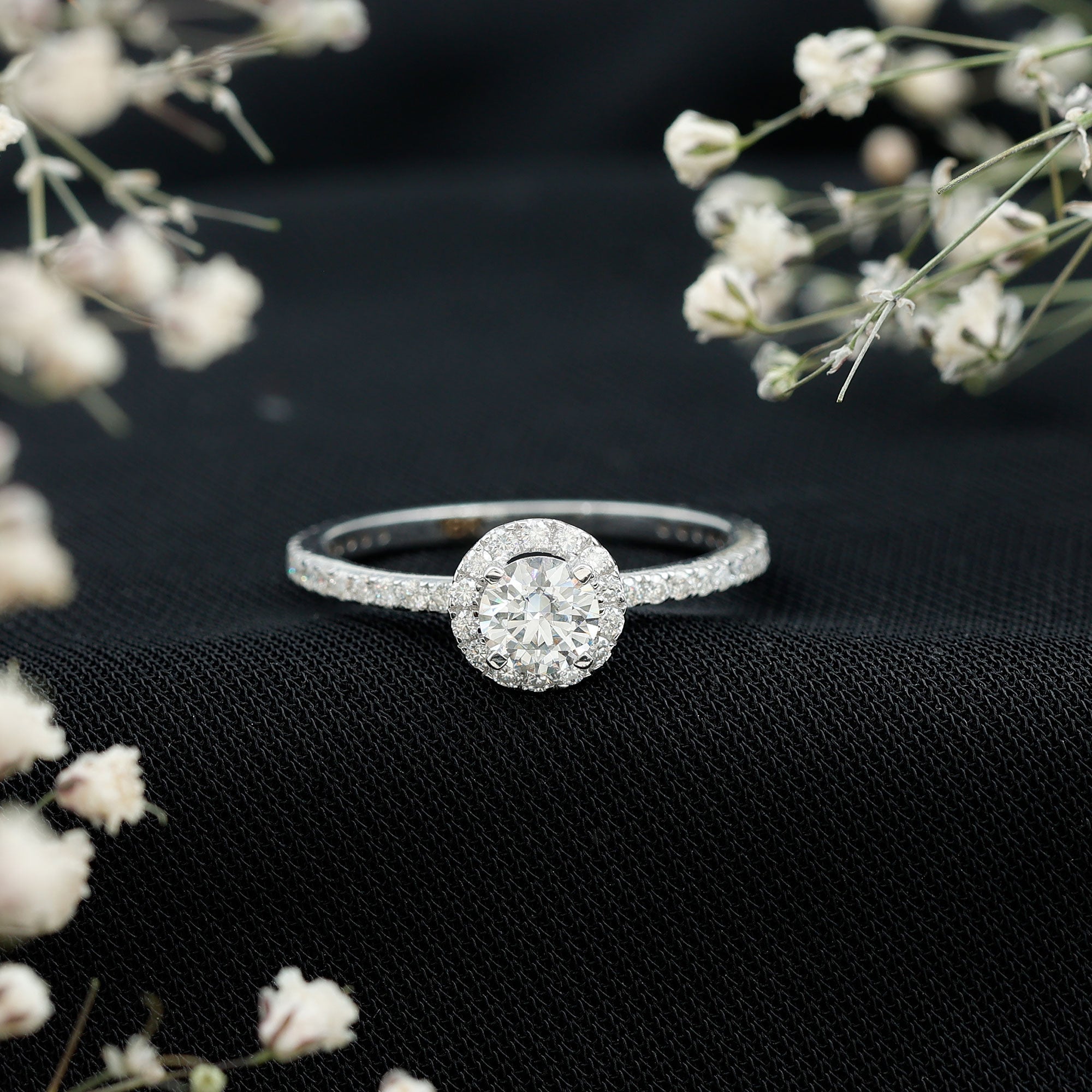 0.5 Carat Round Moissanite Classic Halo Engagement Ring