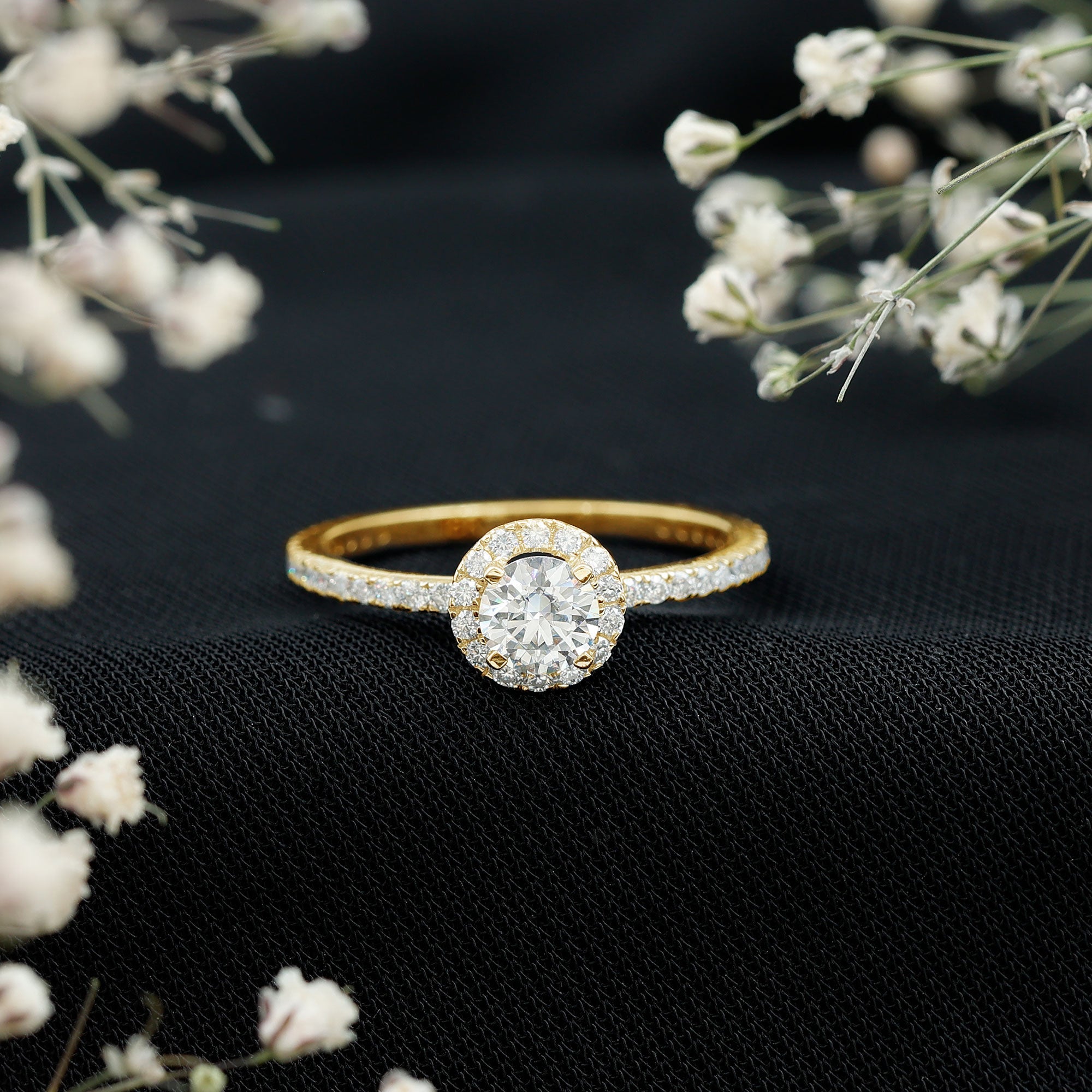0.5 Carat Round Moissanite Classic Halo Engagement Ring