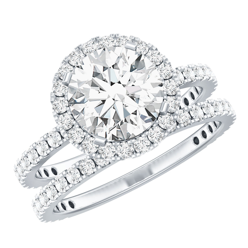 2 Carat Round Shape Moissanite Halo Wedding Ring Set
