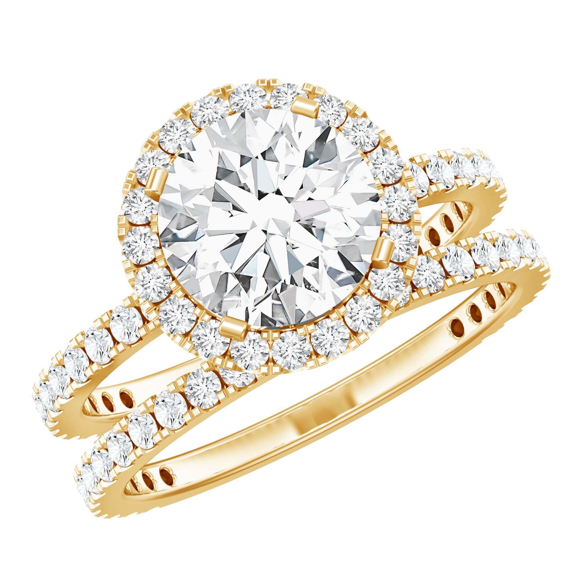 2 Carat Round Shape Moissanite Halo Wedding Ring Set | Rings | Wiccan Center