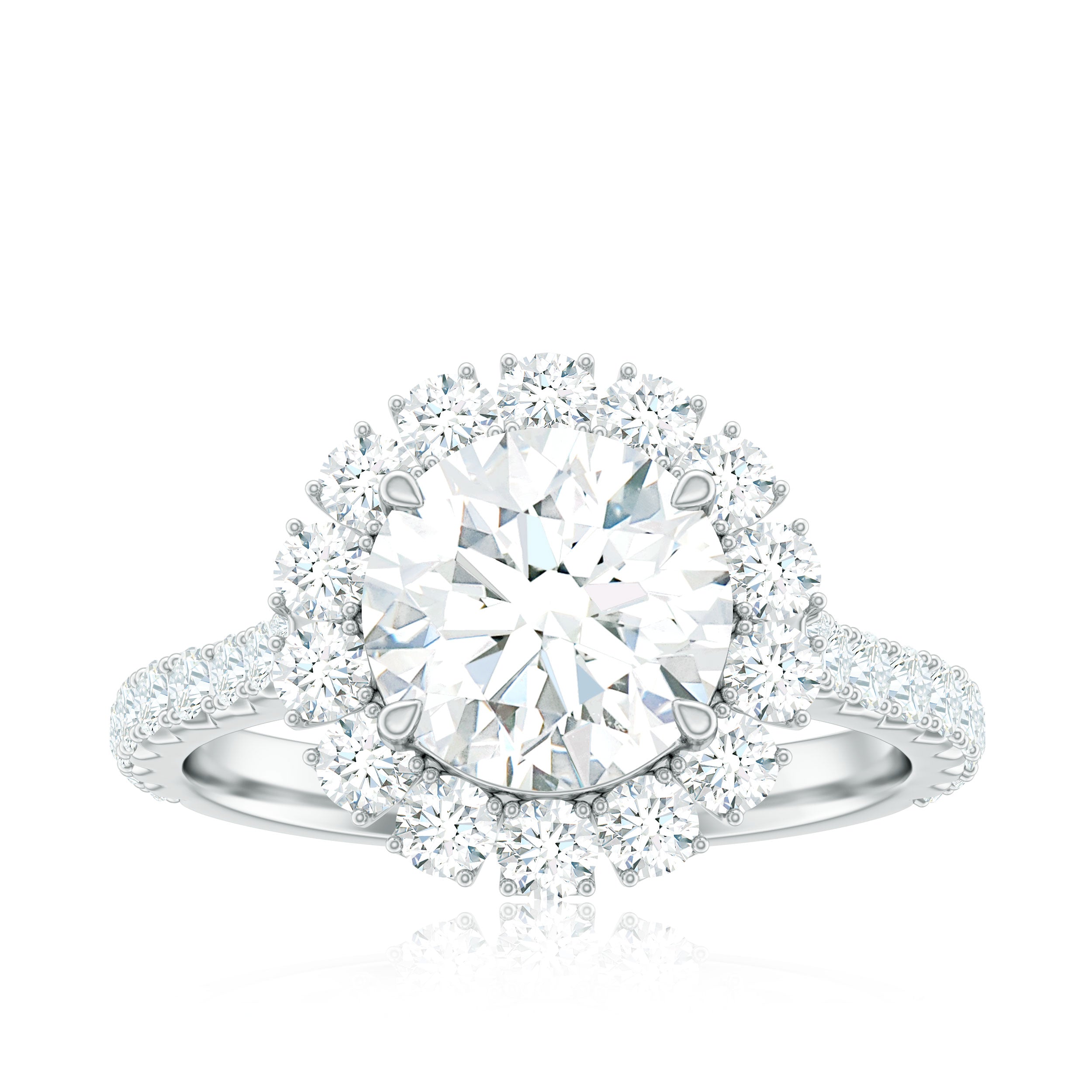 Certified Brilliant Cut Moissanite Halo Engagement Ring