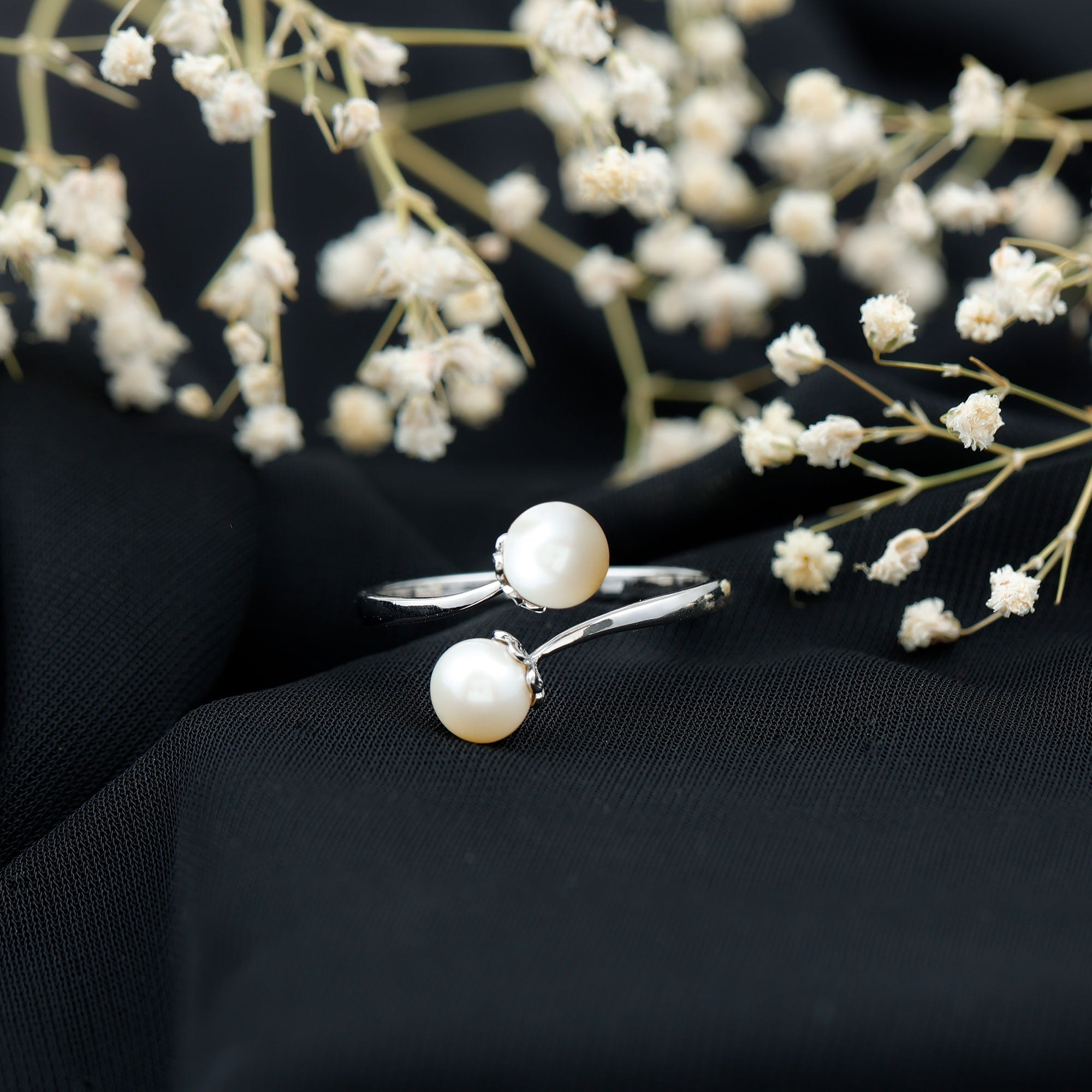 Cultured Freshwater Pearl Bypass Engagement Ring