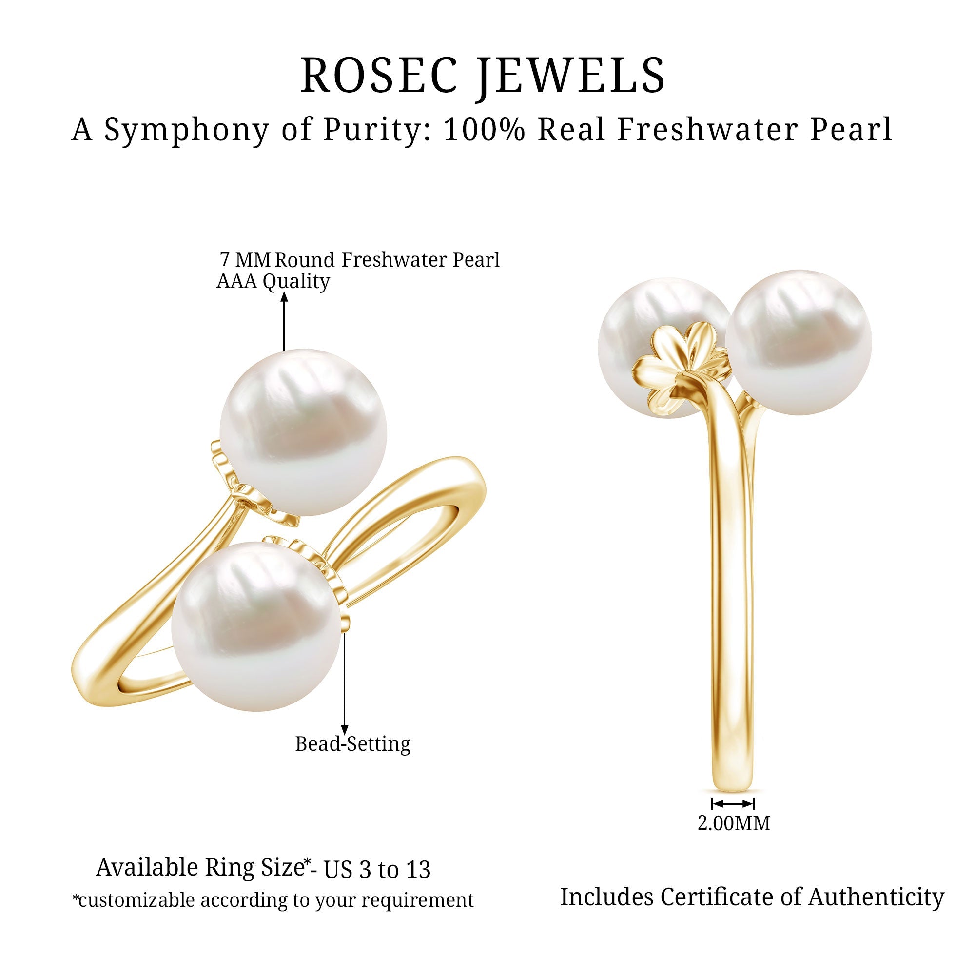 Cultured Freshwater Pearl Bypass Engagement Ring