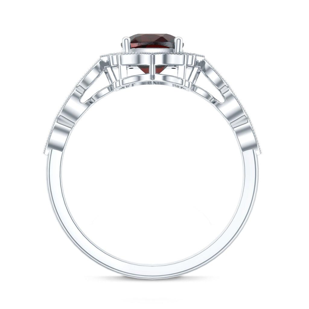 Vintage Looking 3.2 Carat Garnet Cushion Cut Engagement Ring with Diamond