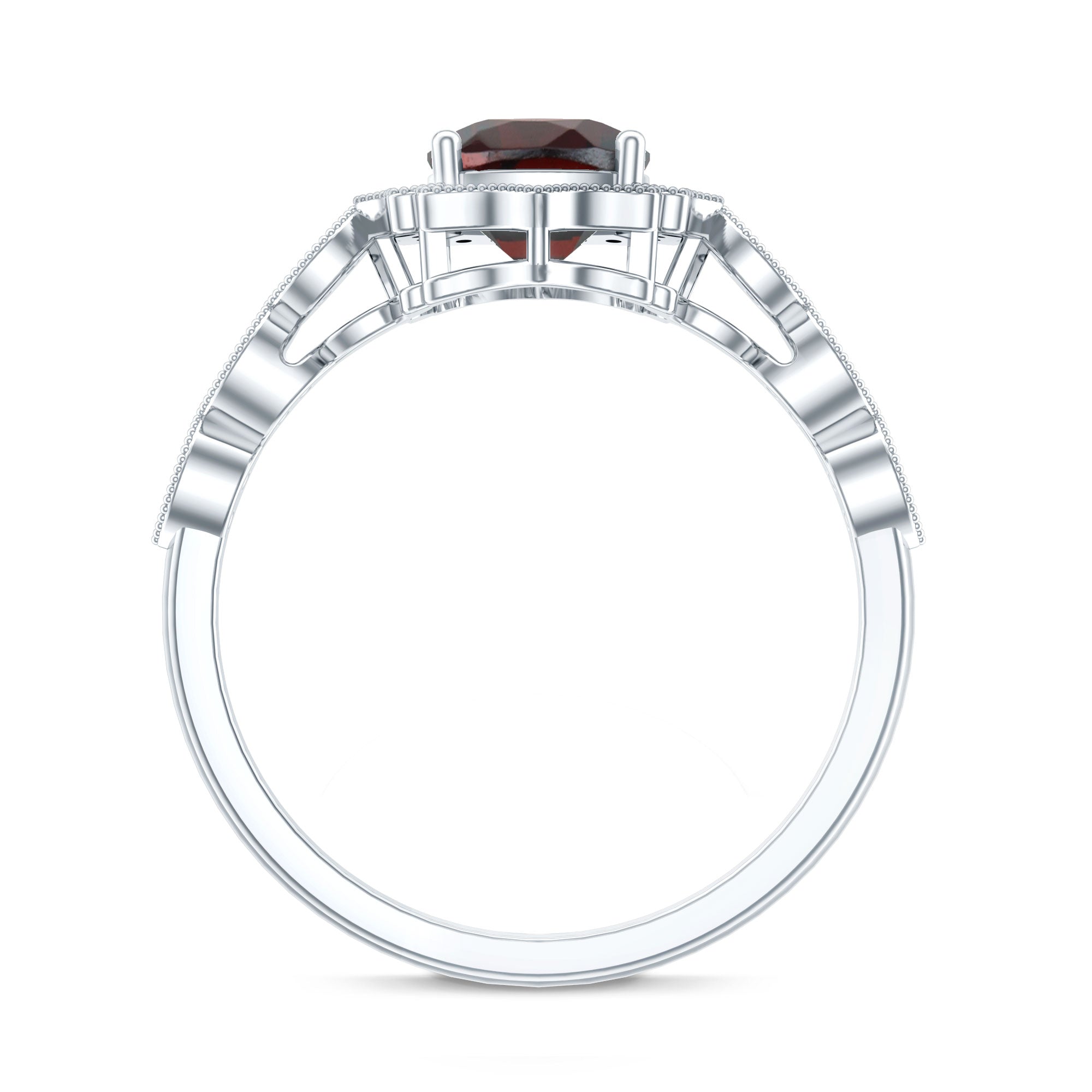 Vintage Looking 3.2 Carat Garnet Cushion Cut Engagement Ring with Diamond