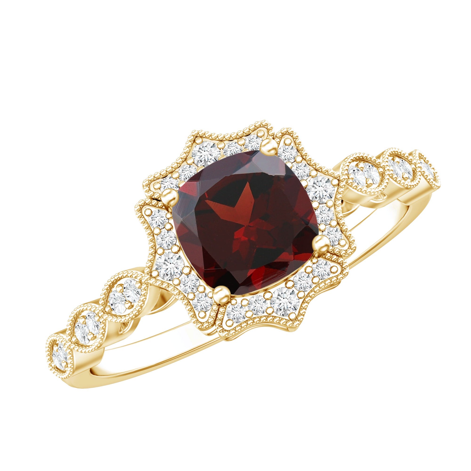 Vintage Looking 3.2 Carat Garnet Cushion Cut Engagement Ring with Diamond | Rings | Wiccan Center