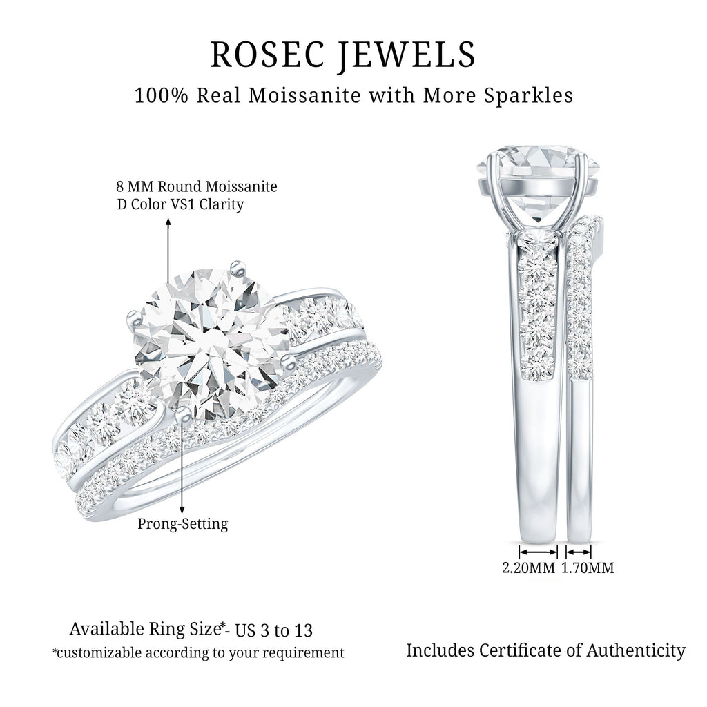 Certified 2 Carat Round Moissanite Engagement Ring with Wedding Band
