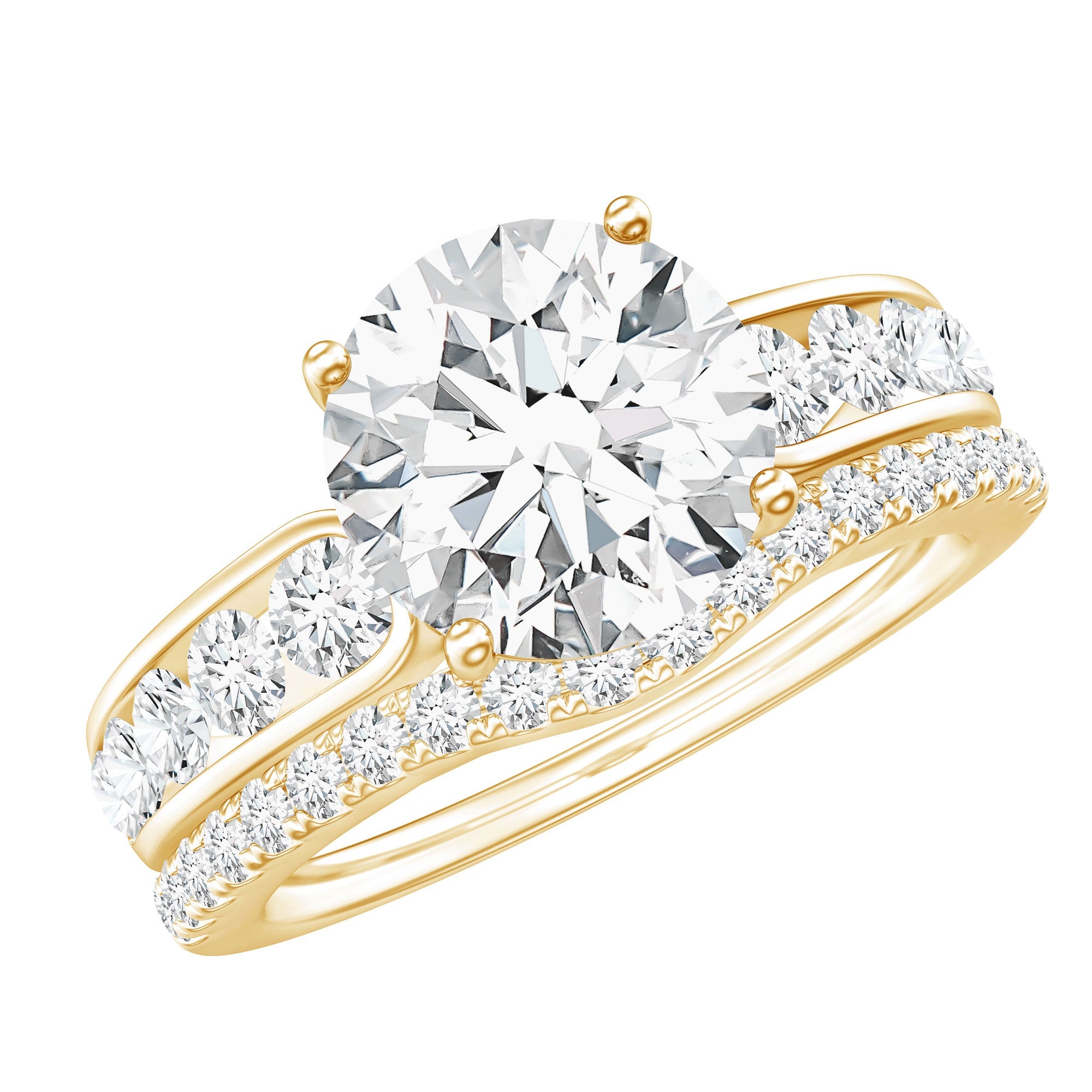 Certified 2 Carat Round Moissanite Engagement Ring with Wedding Band | Rings | Wiccan Center