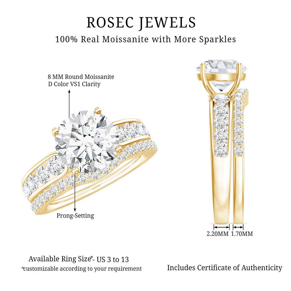 Certified 2 Carat Round Moissanite Engagement Ring with Wedding Band