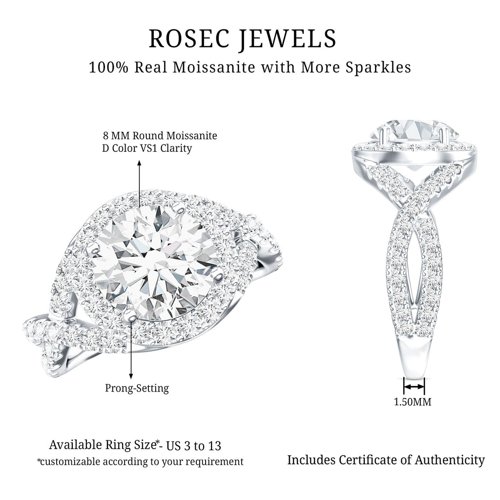 Round Moissanite Crossover Engagement Ring for Women