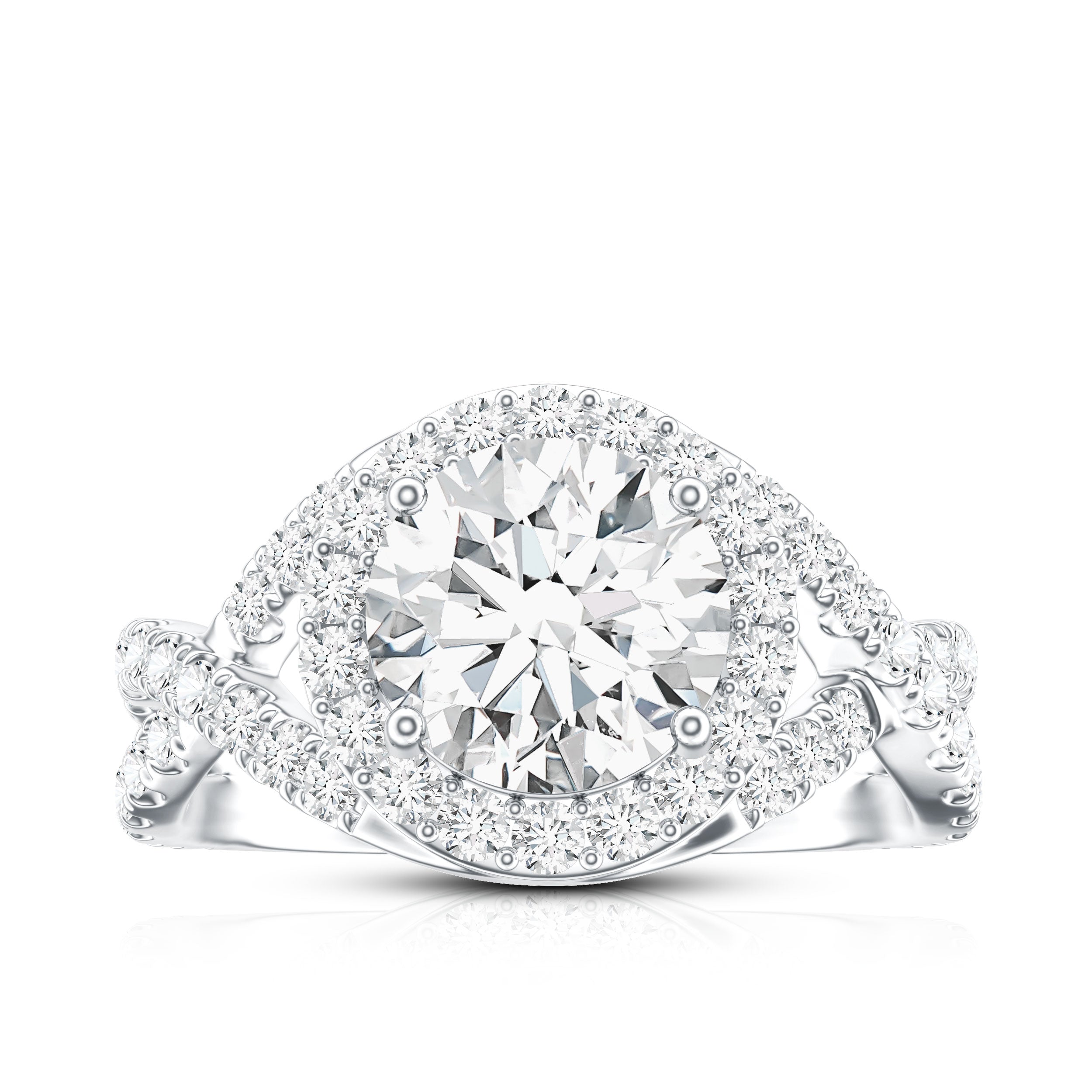 Round Moissanite Crossover Engagement Ring for Women