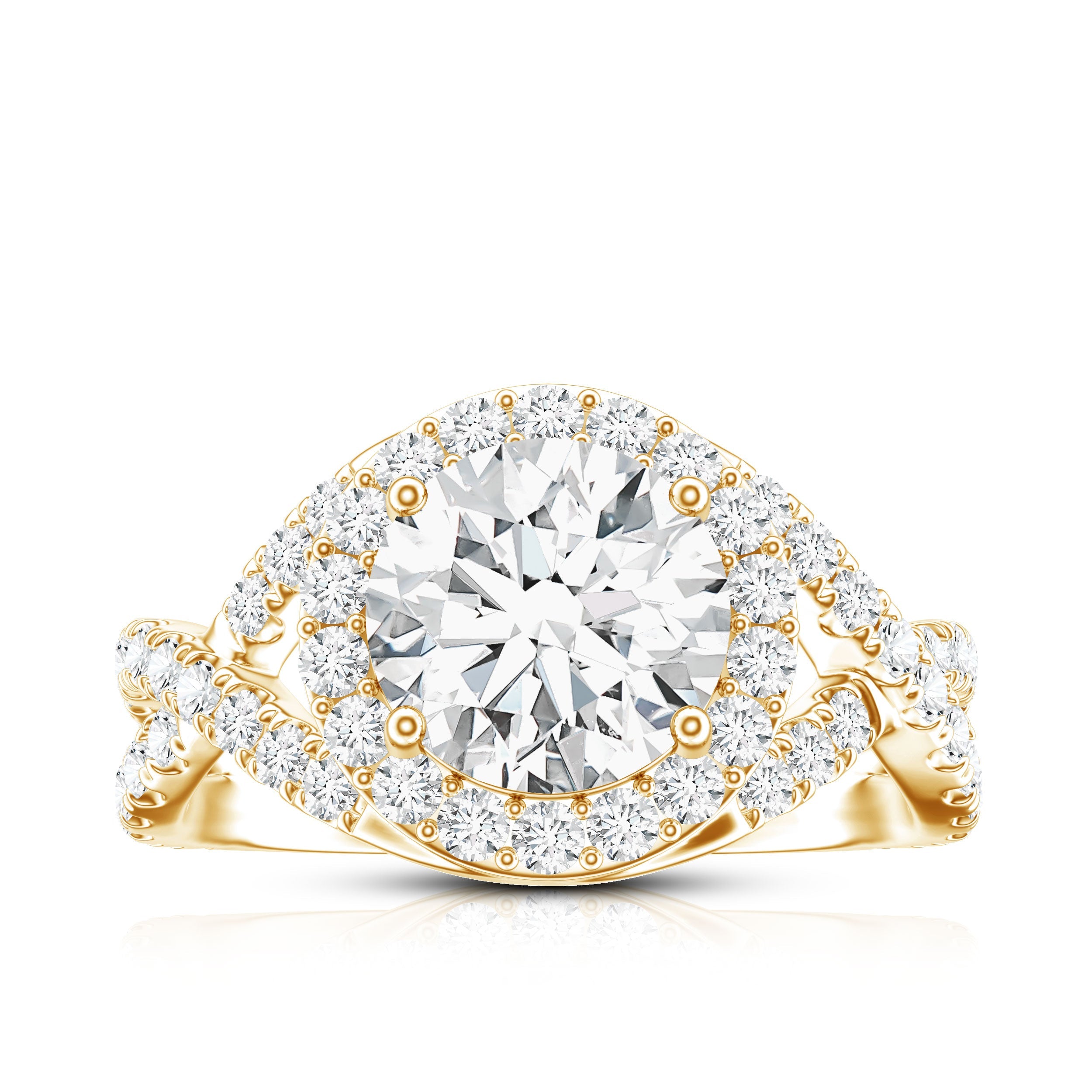 Round Moissanite Crossover Engagement Ring for Women