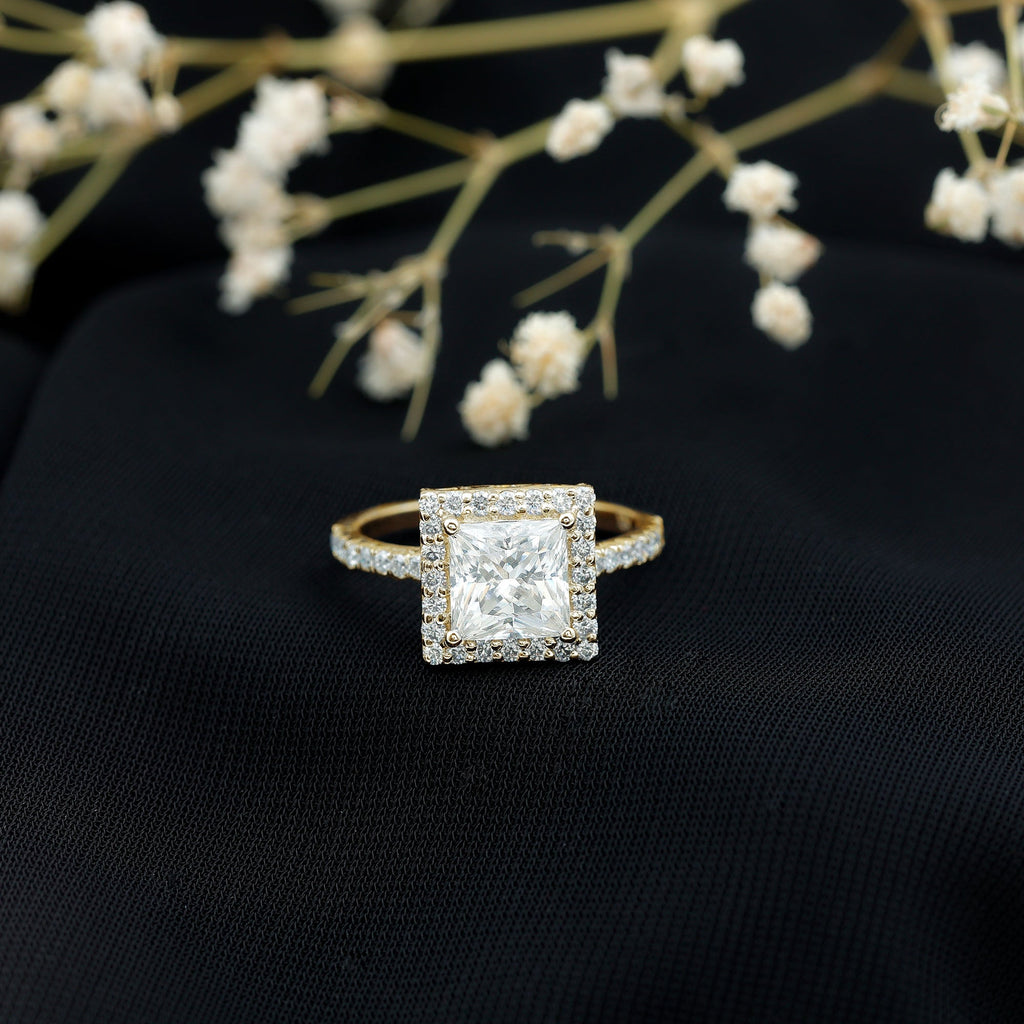 3 Carat Princess Cut Moissanite Halo Engagement Ring