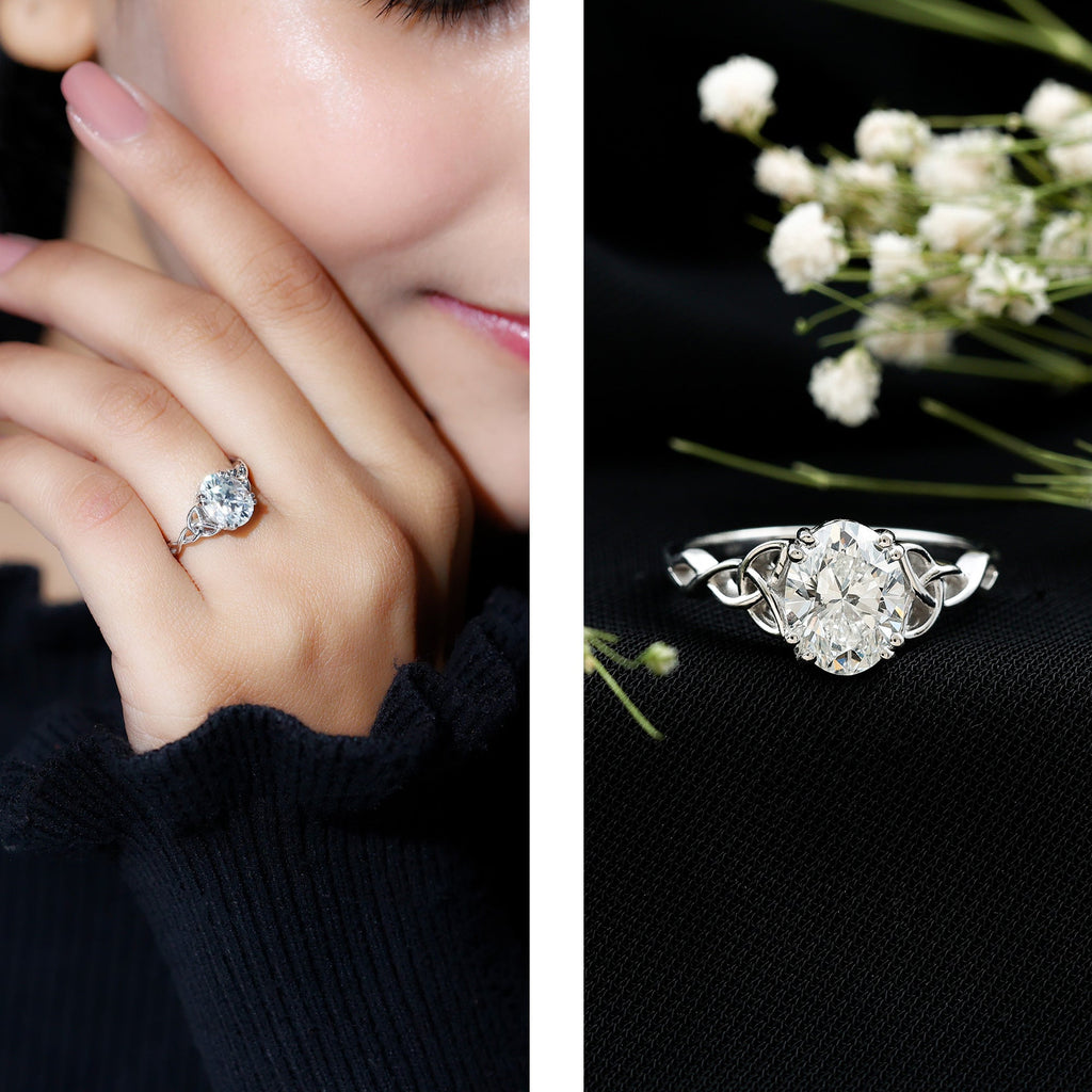 Oval Moissanite Engagement Ring with Celtic Band