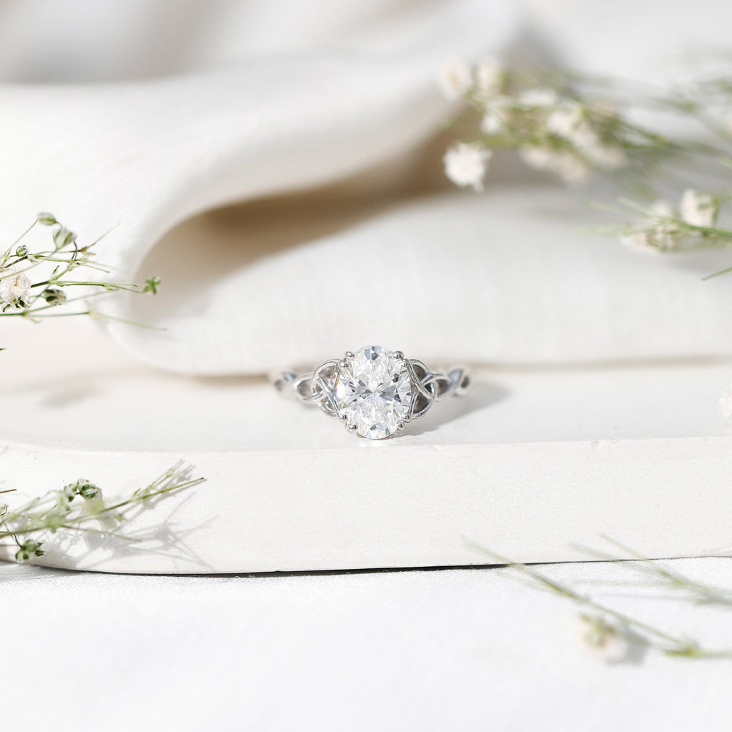 Oval Moissanite Engagement Ring with Celtic Band