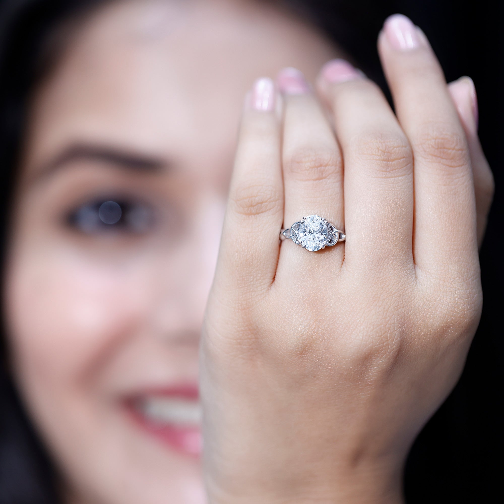 Oval Moissanite Engagement Ring with Celtic Band