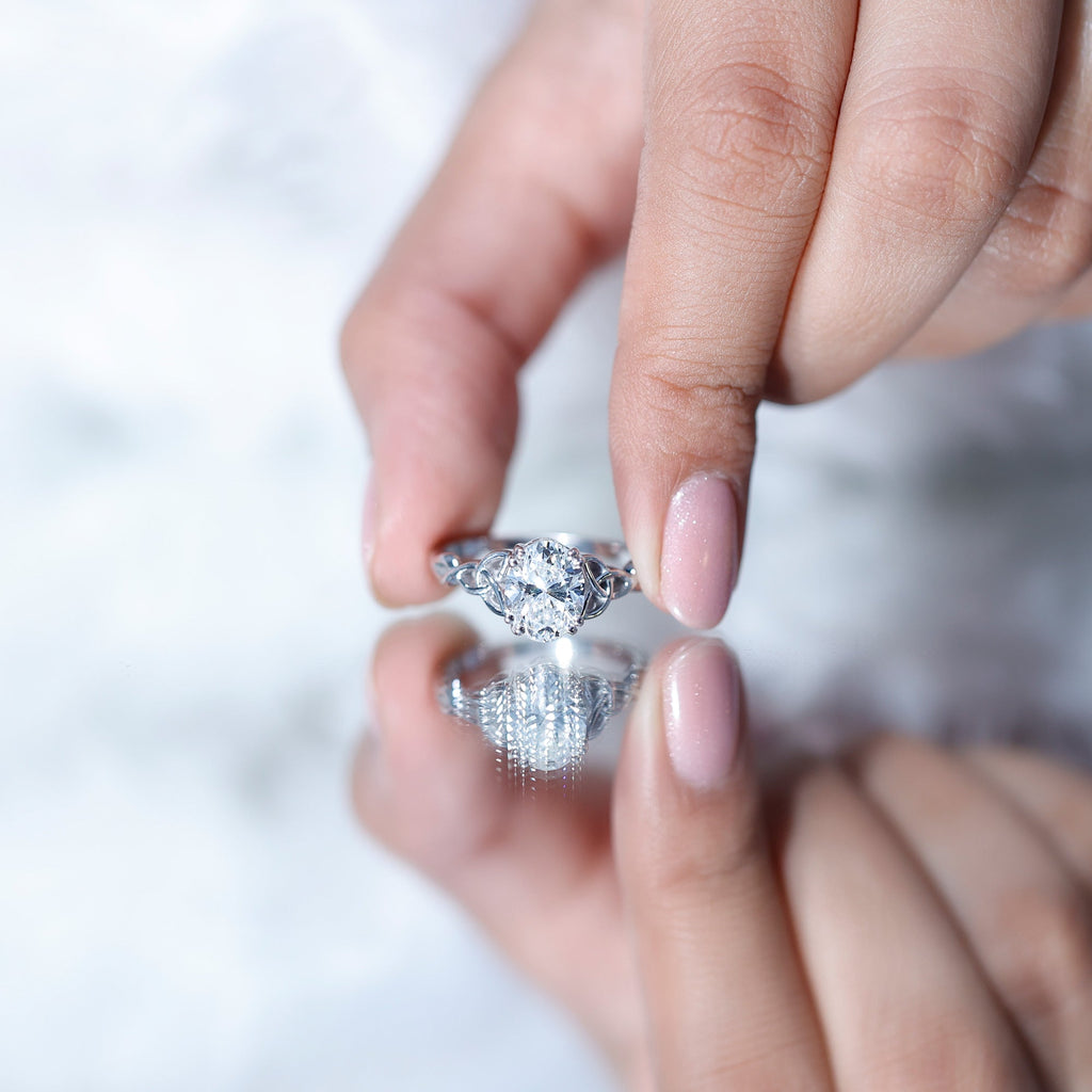 Oval Moissanite Engagement Ring with Celtic Band