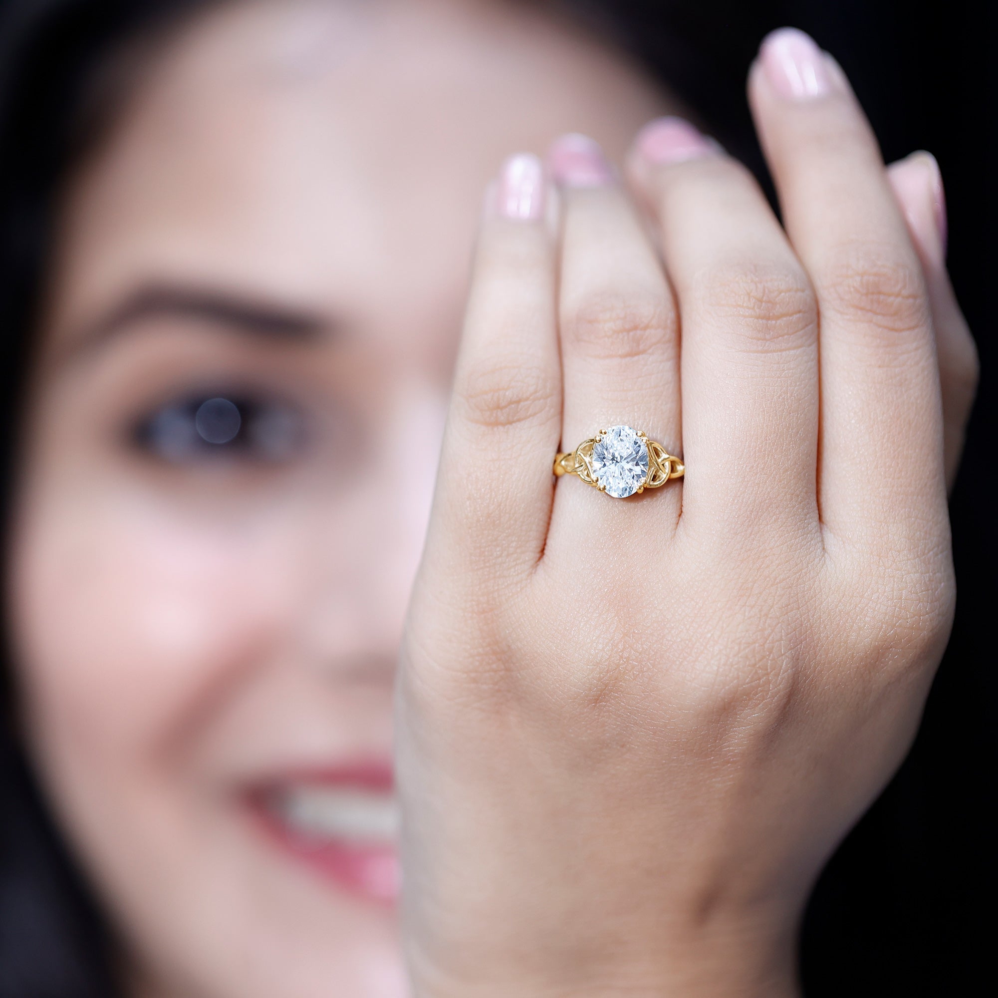 Oval Moissanite Engagement Ring with Celtic Band