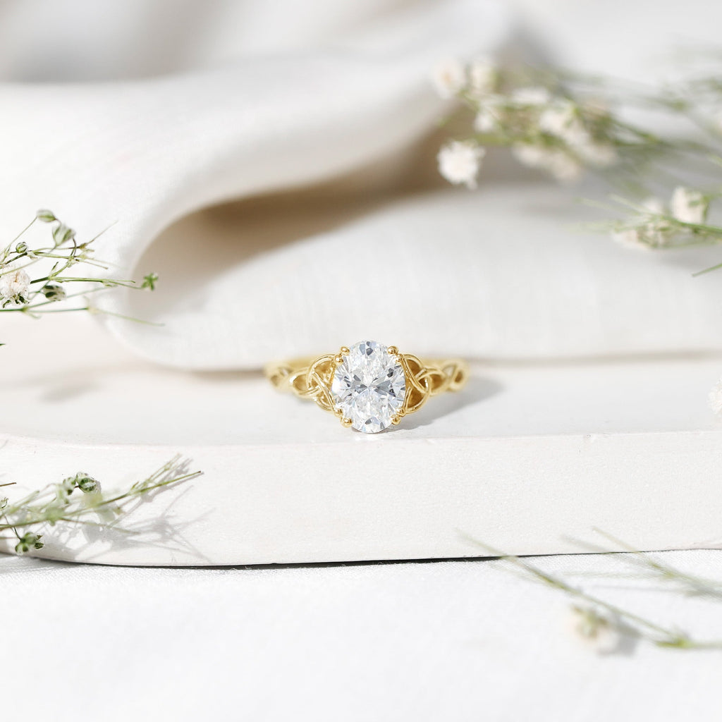 Oval Moissanite Engagement Ring with Celtic Band