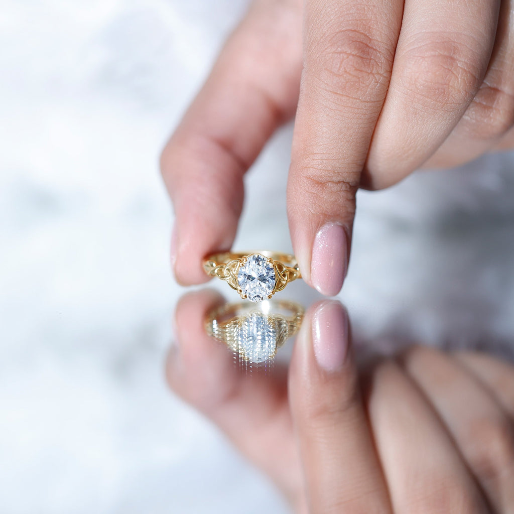 Oval Moissanite Engagement Ring with Celtic Band