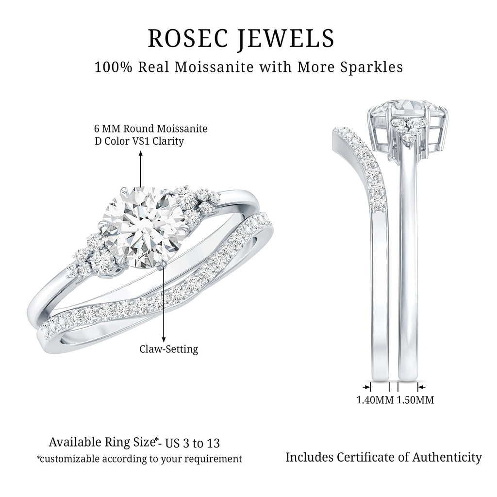 0.9 Carat Round Cut Moissanite Wedding Ring Set For Bride
