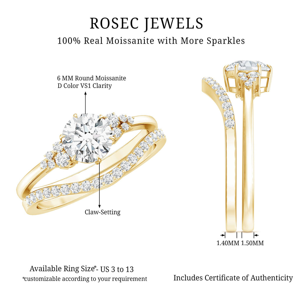 0.9 Carat Round Cut Moissanite Wedding Ring Set For Bride