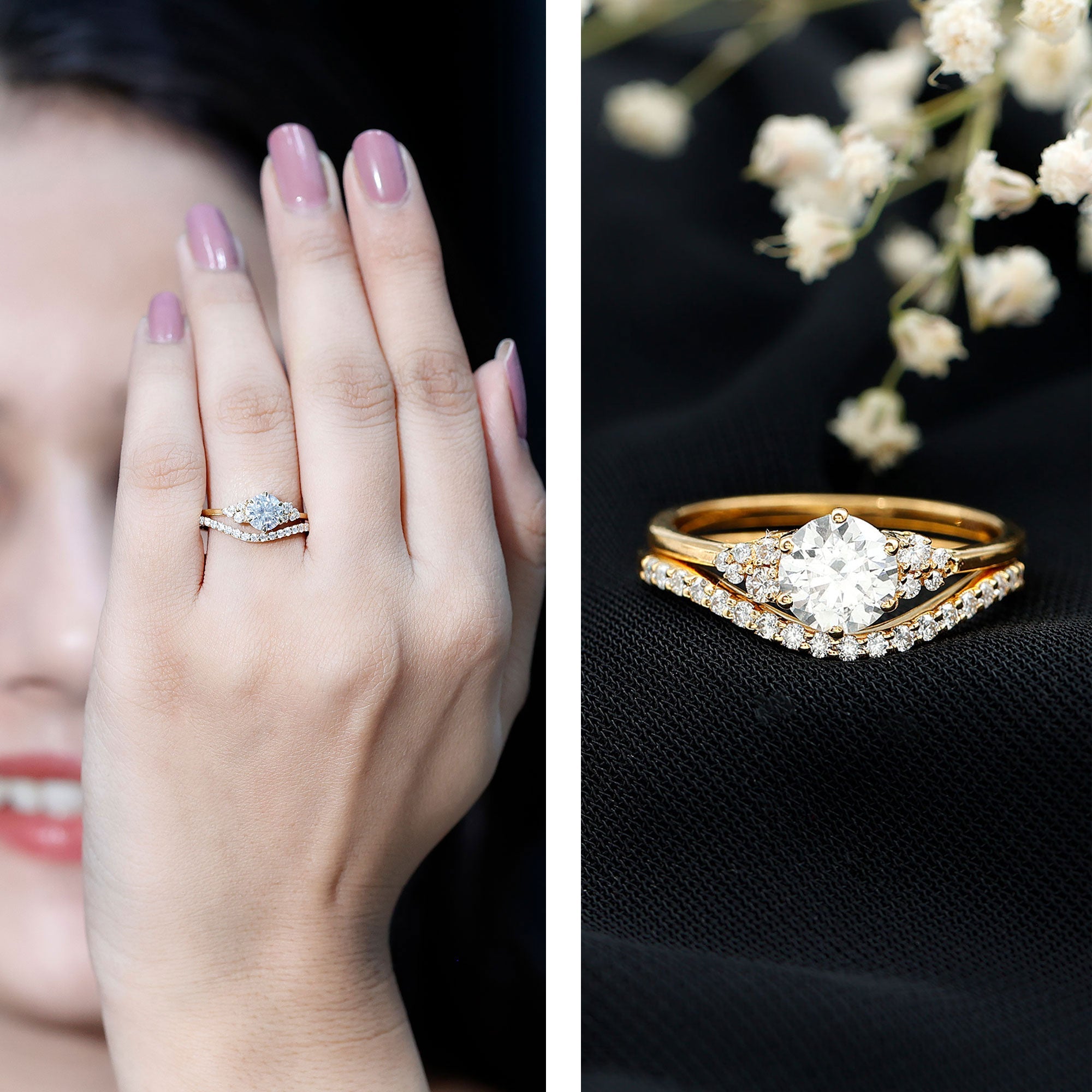 0.9 Carat Round Cut Moissanite Wedding Ring Set For Bride