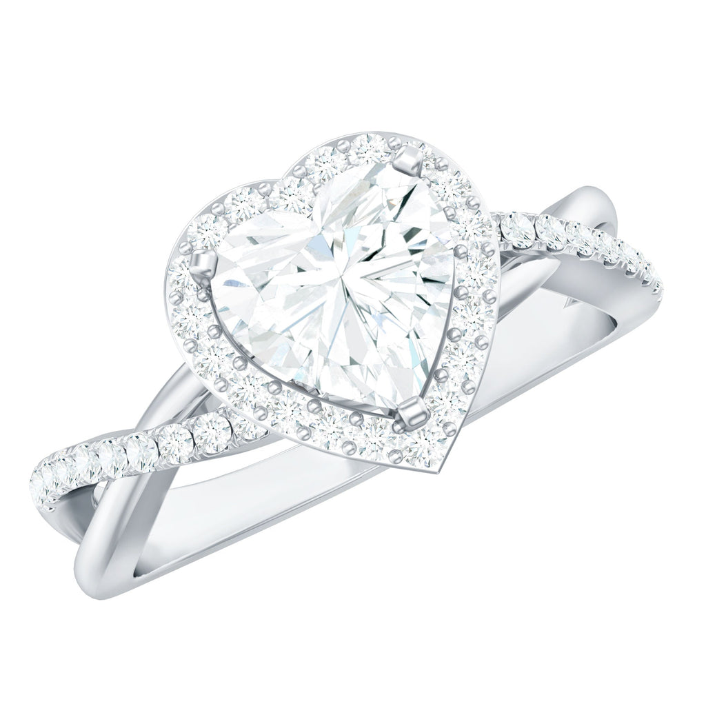 Heart Shape Moissanite Halo Engagement Ring with Criss Cross Band