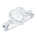 Heart Shape Moissanite Halo Engagement Ring with Criss Cross Band