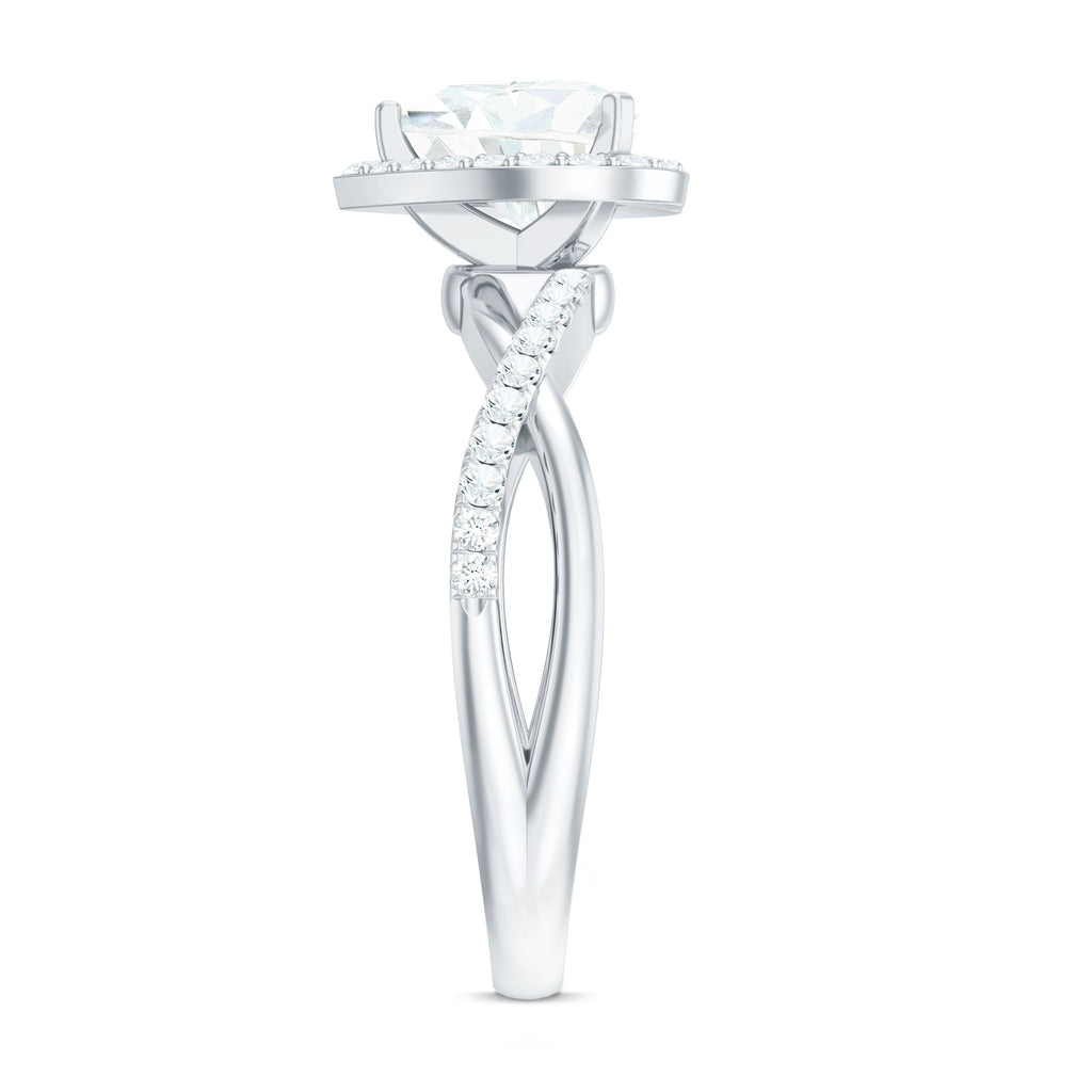 Heart Shape Moissanite Halo Engagement Ring with Criss Cross Band