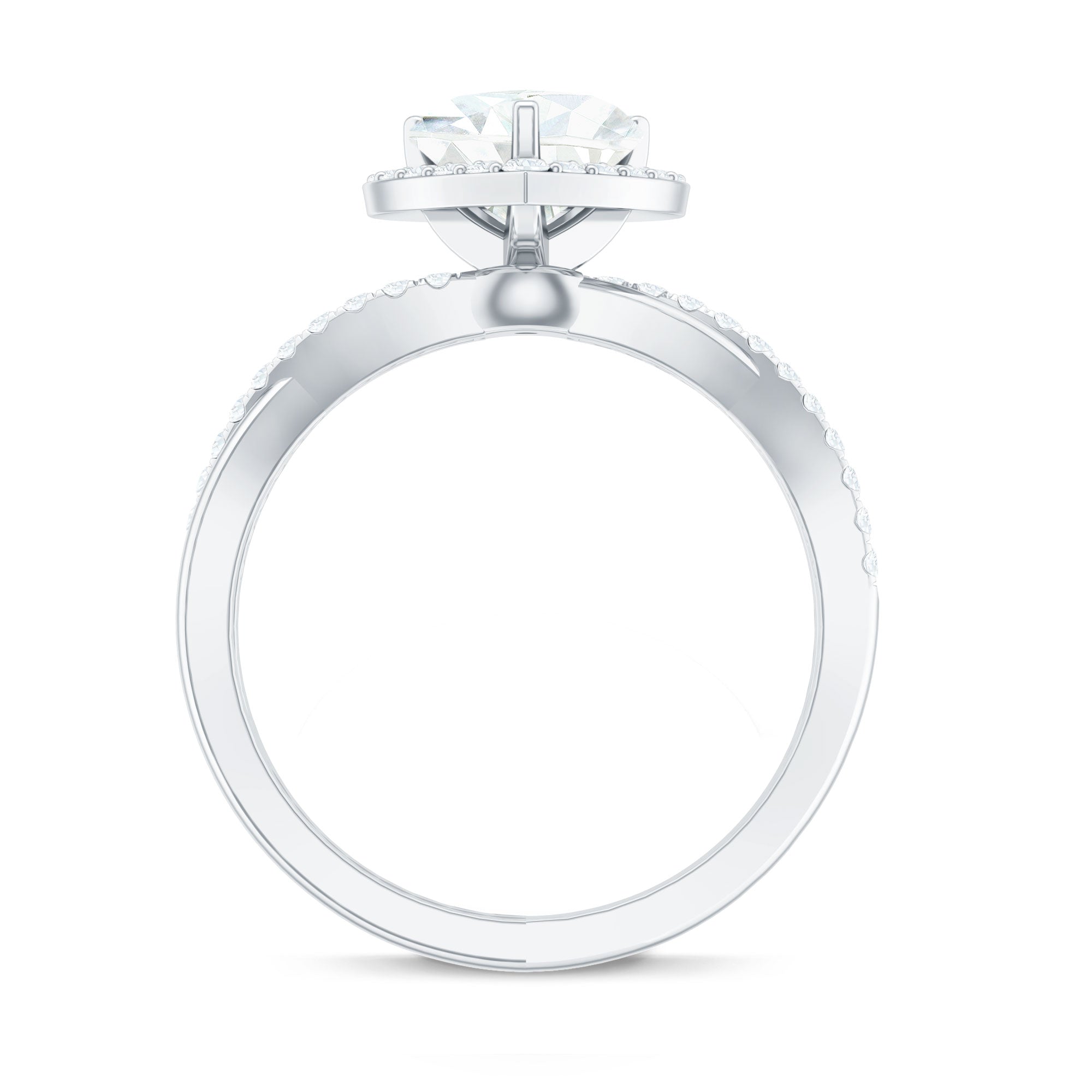 Heart Shape Moissanite Halo Engagement Ring with Criss Cross Band