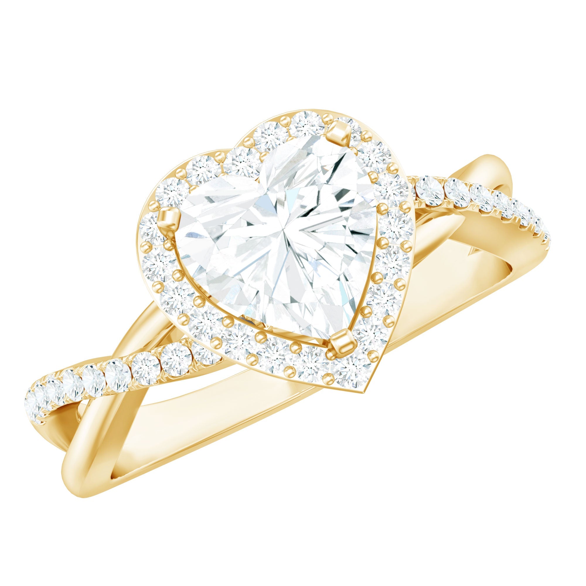 Heart Shape Moissanite Halo Engagement Ring with Criss Cross Band | Rings | Wiccan Center