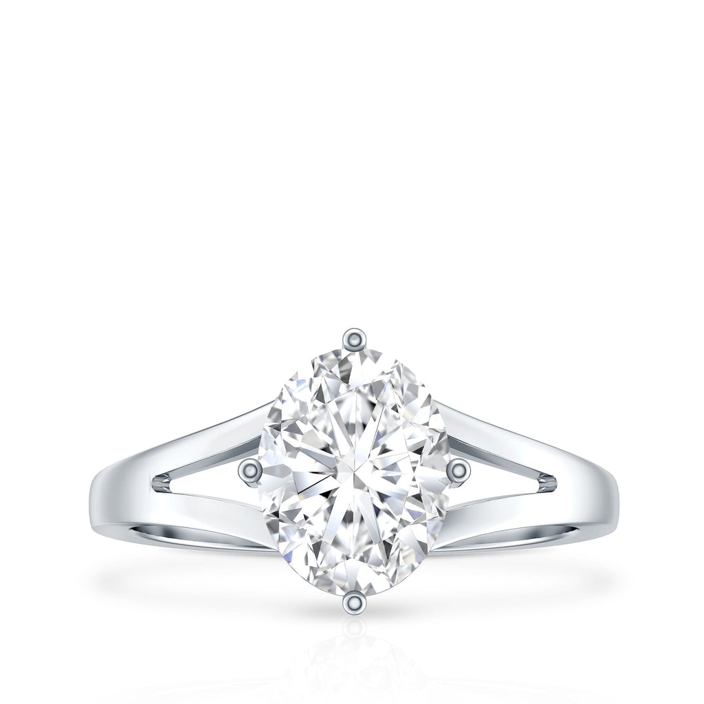 Oval Cut Moissanite Solitaire Engagement Ring in Split Shank