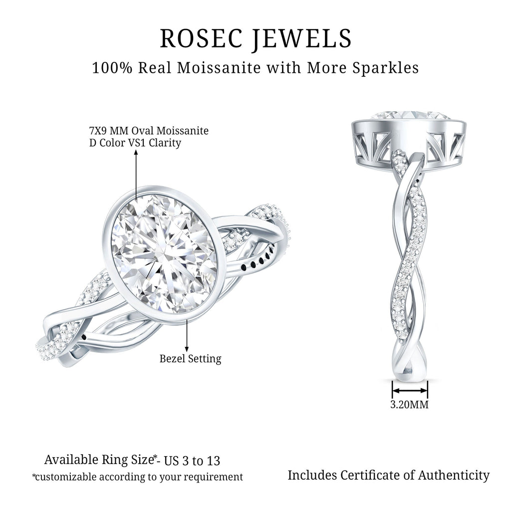 Brilliant Cut Moissanite Bezel Set Engagement Ring in Braided Shank
