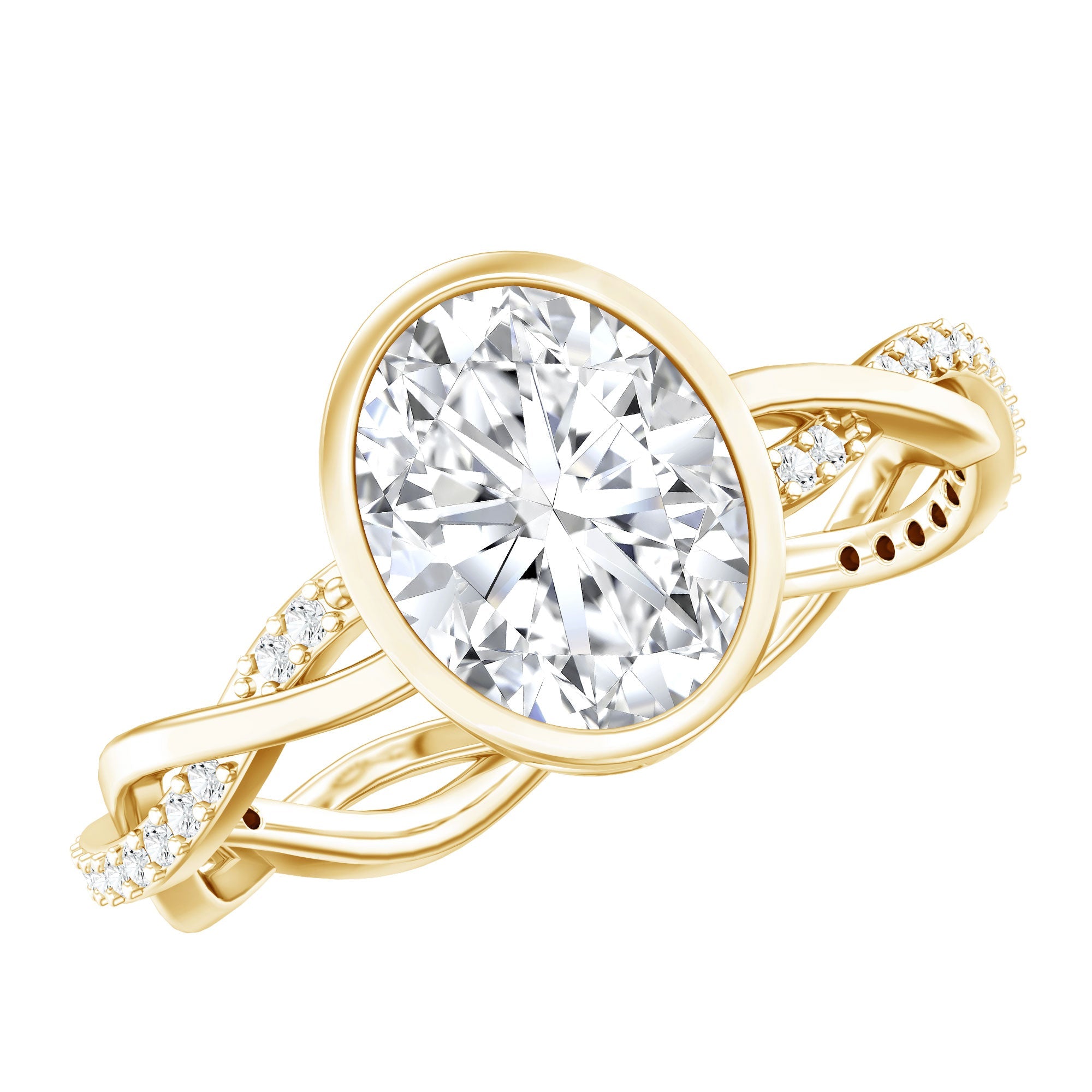 Brilliant Cut Moissanite Bezel Set Engagement Ring in Braided Shank | Rings | Wiccan Center