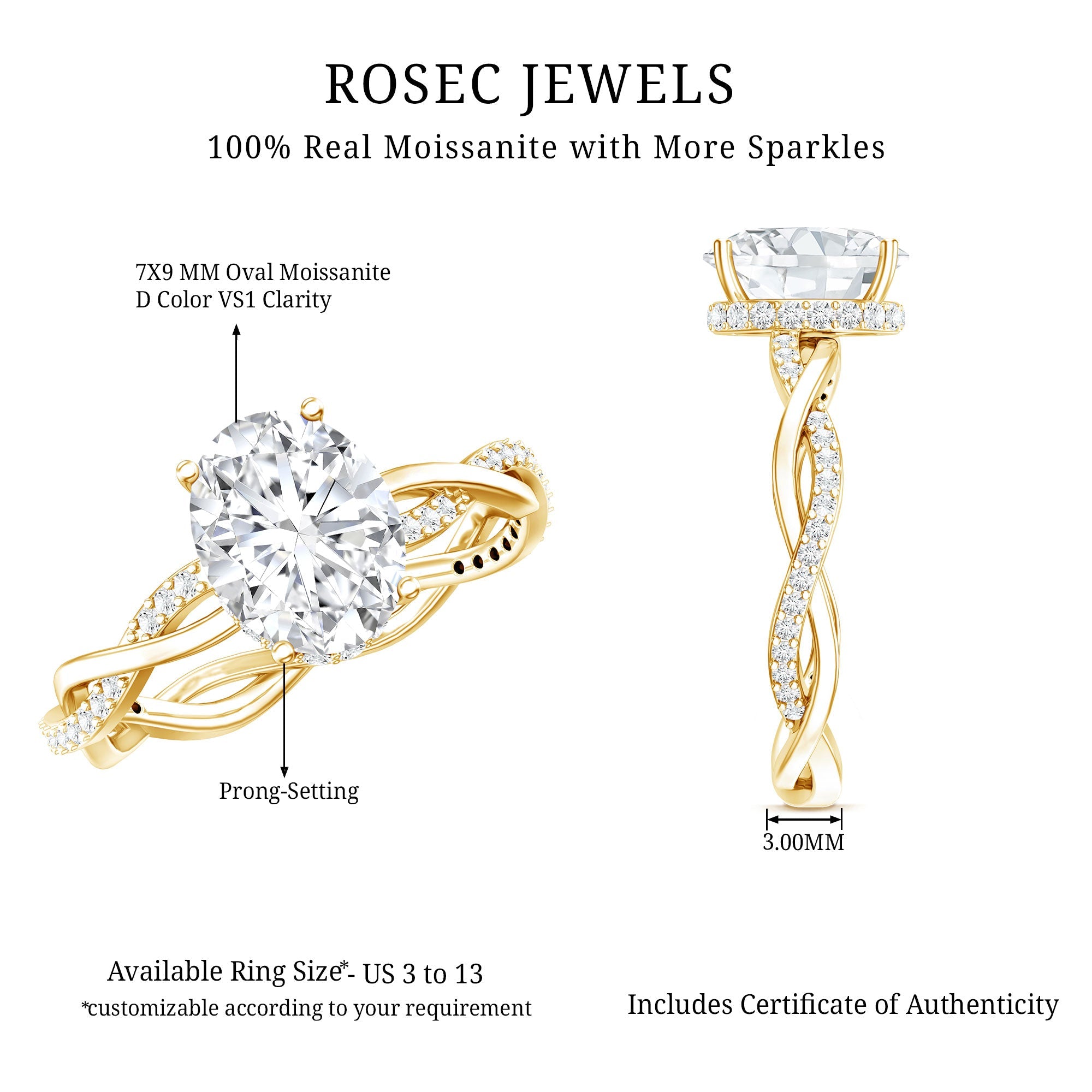 Moissanite Hidden Halo Engagement Ring with Infinity Shank