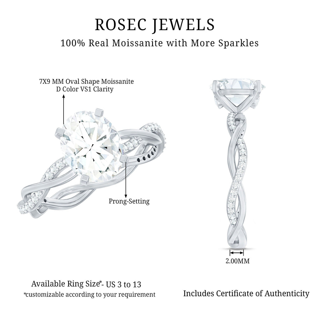 Oval Shape Moissanite Solitaire Engagement Ring in Braided Shank