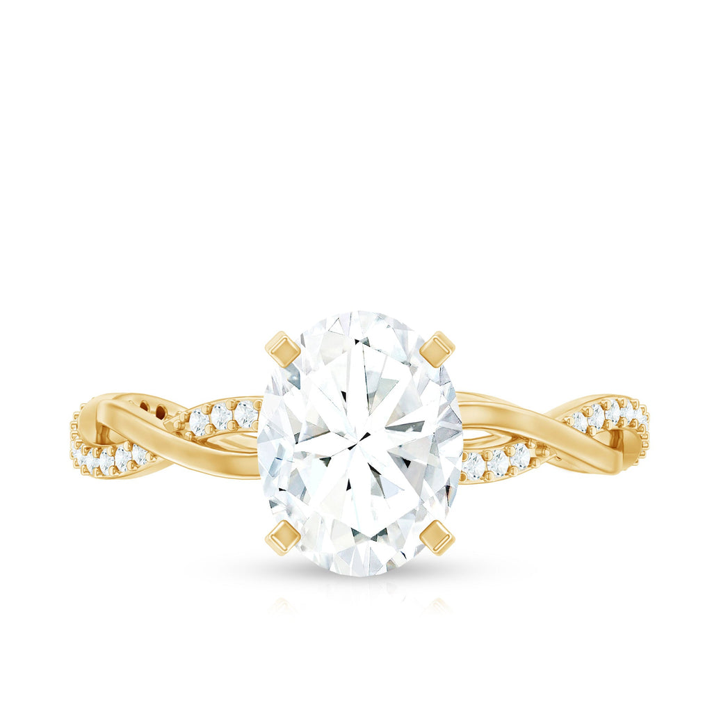 Oval Shape Moissanite Solitaire Engagement Ring in Braided Shank
