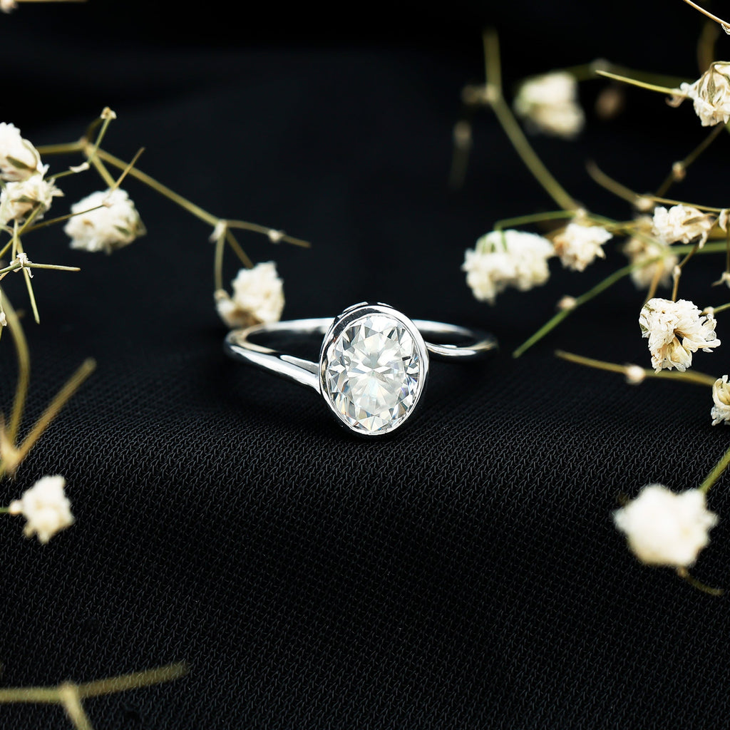 Solitaire 2 Carat Moissanite Bezel Set Engagement Ring with Bypass Shank