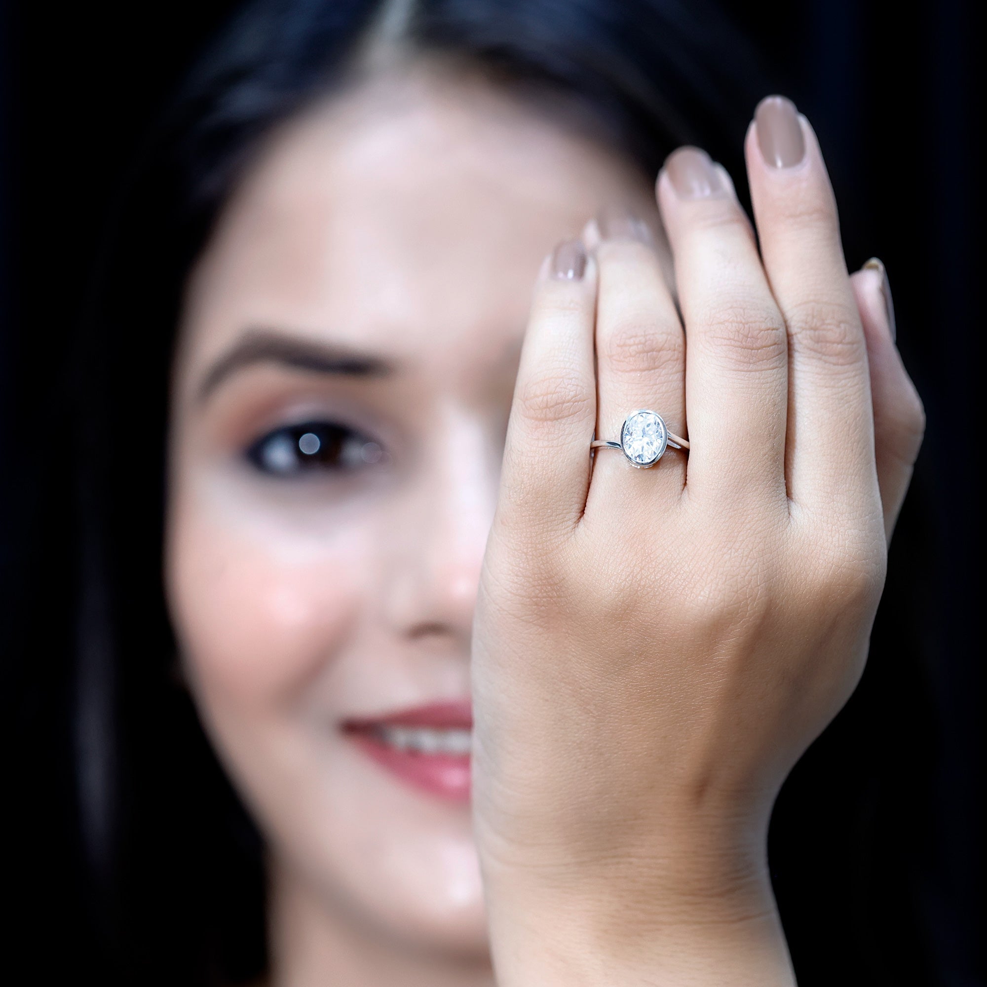 Solitaire 2 Carat Moissanite Bezel Set Engagement Ring with Bypass Shank