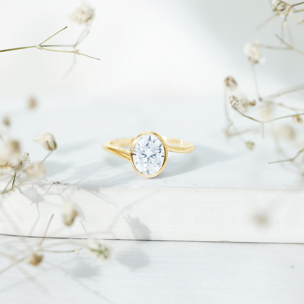 Solitaire 2 Carat Moissanite Bezel Set Engagement Ring with Bypass Shank