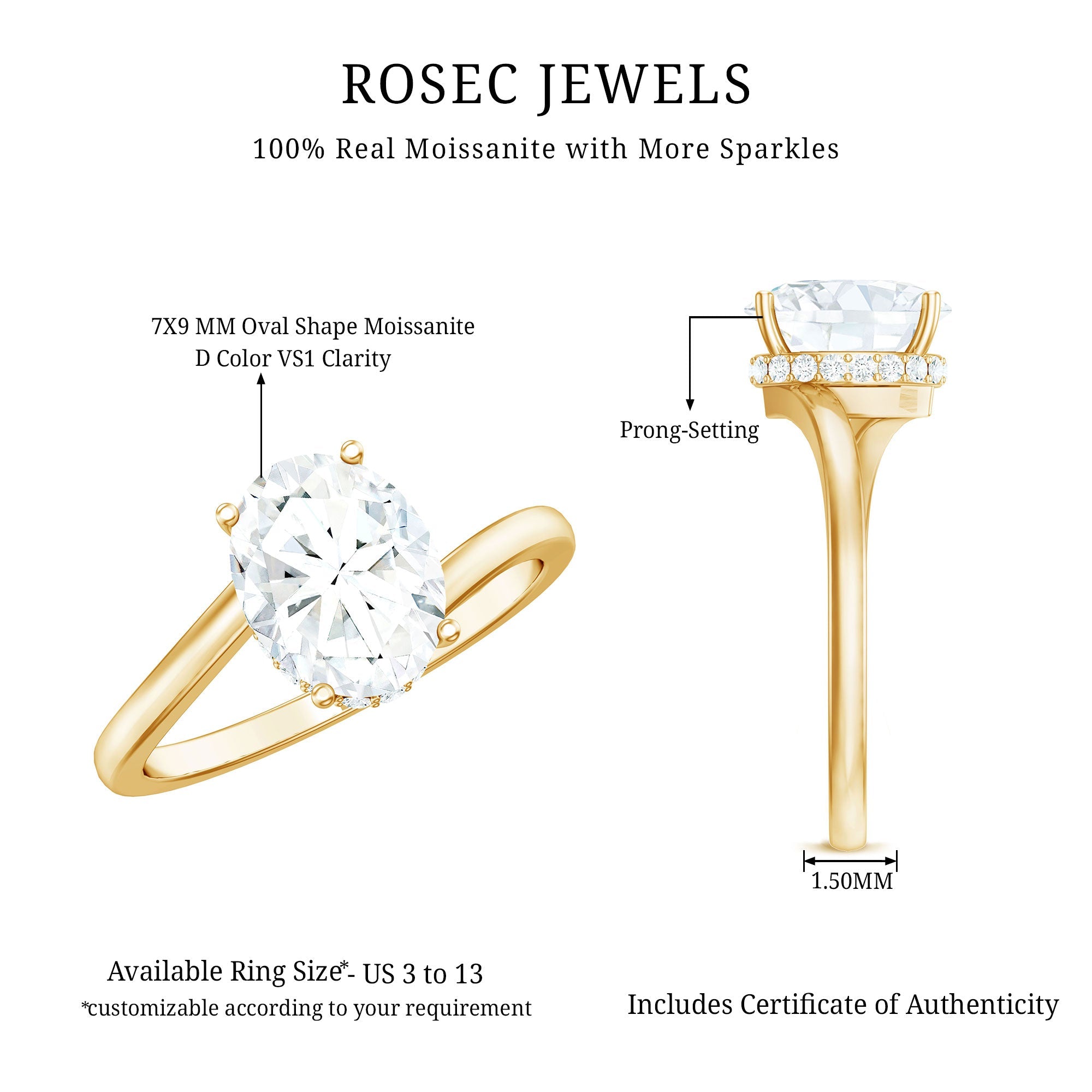 Oval Cut Solitaire Moissanite Bypass Engagement Ring