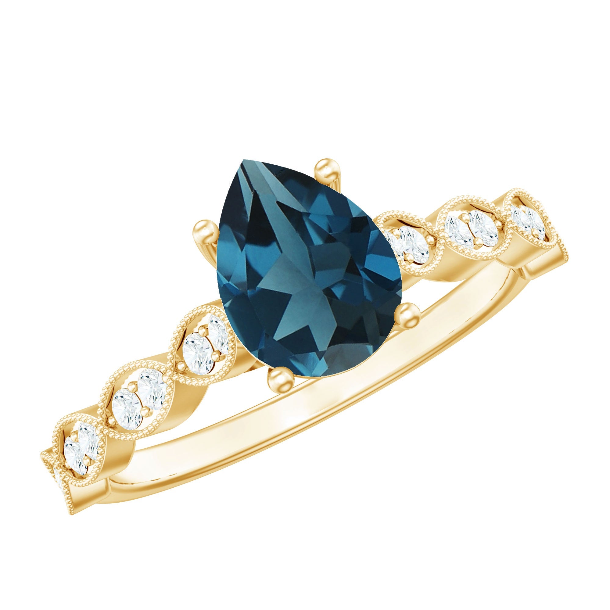 Pear Shaped London Blue Topaz and Diamond Engagement Ring For Women | Rings | Wiccan Center
