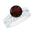 Natural 2.3 Carat Garnet Diamond Wedding Bridal Ring Set of 2