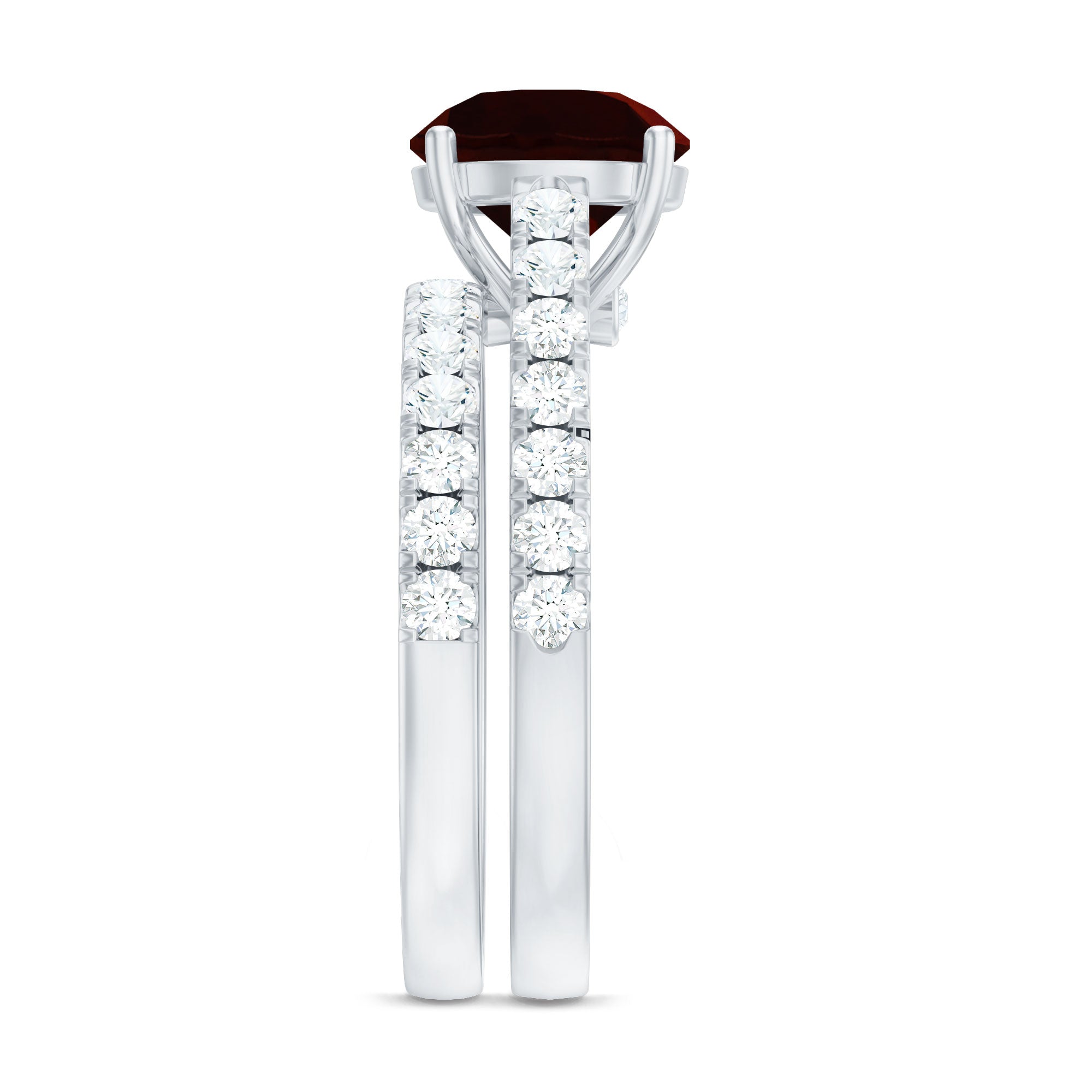 Natural 2.3 Carat Garnet Diamond Wedding Bridal Ring Set of 2