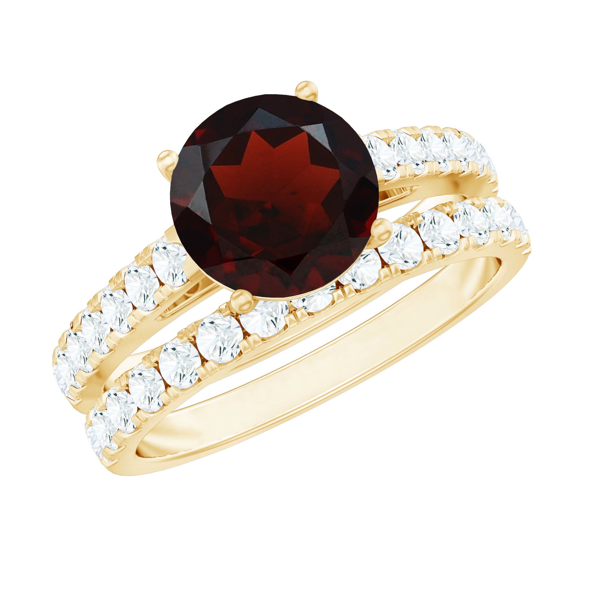 Natural 2.3 Carat Garnet Diamond Wedding Bridal Ring Set of 2 | Rings | Wiccan Center