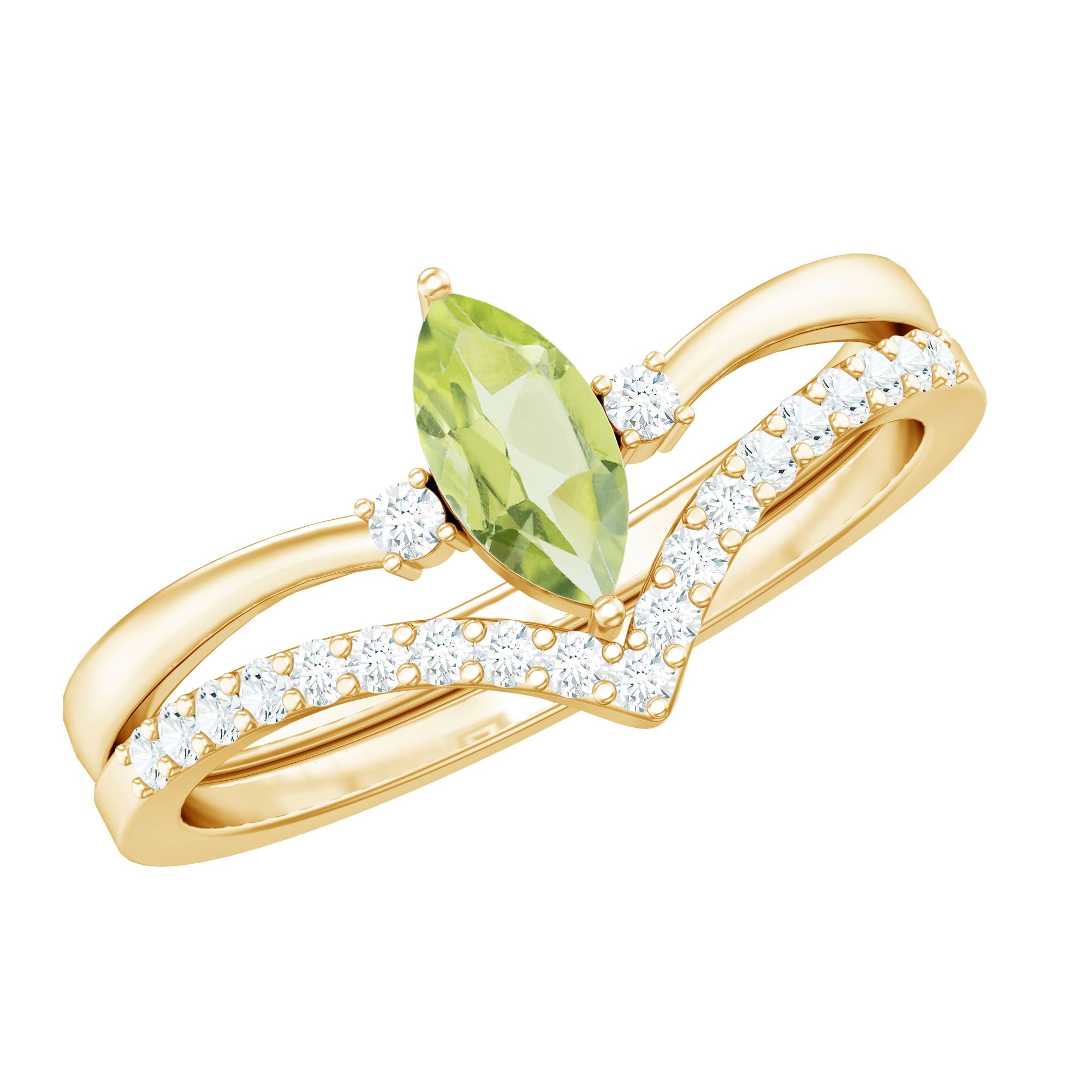 Marquise Cut Peridot Solitaire Wedding Ring Set with Diamond | Rings | Wiccan Center